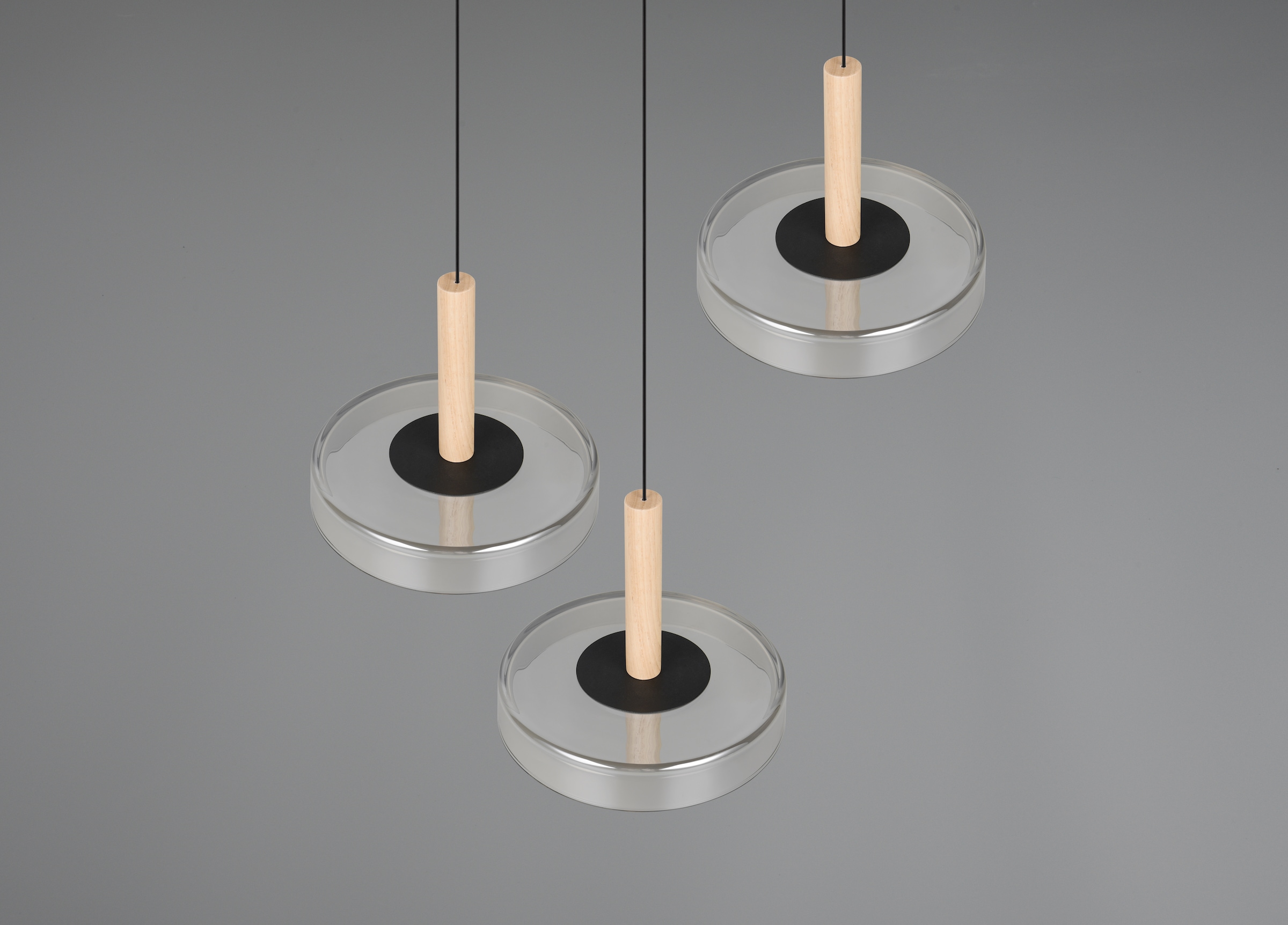 TRIO Leuchten LED Pendelleuchte »CELESTE dimmbare LED Hängelampe aus Metall Glas & Holz, 7,5W 750 Lumen«, 3 flammig, Leuchtmittel LED-Board | LED fest integriert, 3-flammig einfach höhenverstellbar von 50-200 cm 3-Stufen Dimmfunktion