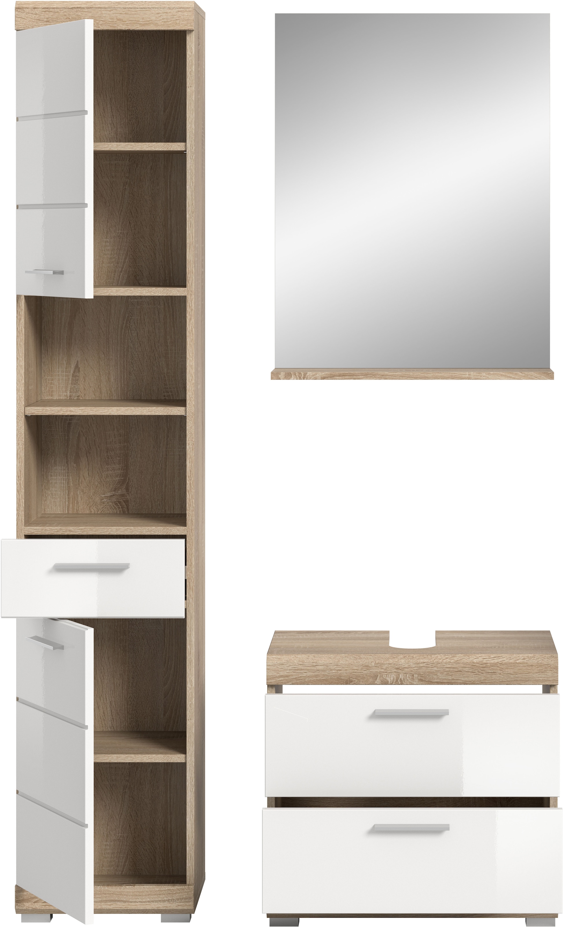 INOSIGN Badmöbel-Set »Siena, 3 teilig, bestehend aus:«, (Set), Hochschrank, Waschbeckenunterschrank, Spiegel
