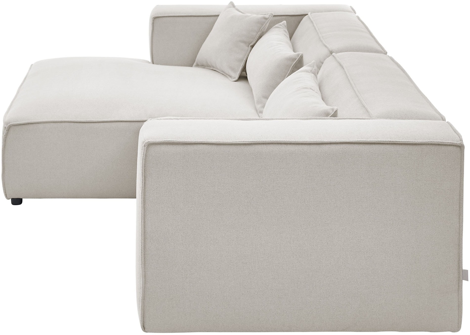 LeGer Home by Lena Gercke Ecksofa »PIARA mit Kedernaht, Cord, Leinenoptik o. Strukturstoff, Couch, L-Form«, wahlweise Ottomane rechts/links, schwarze Füße, bequemer Sitzkomfort