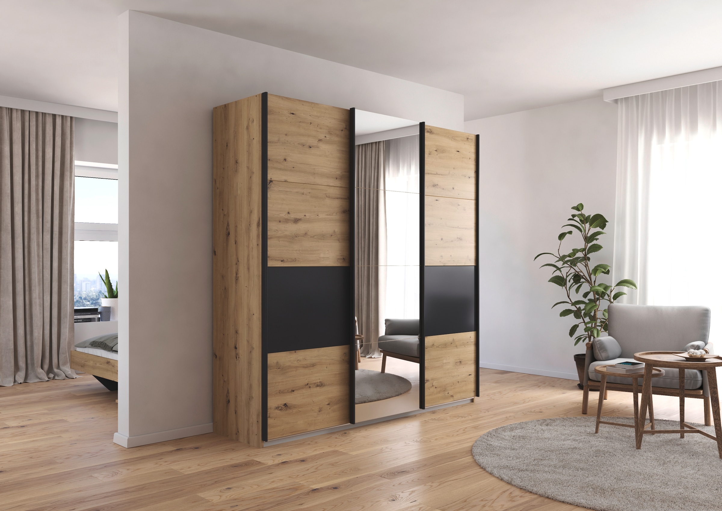 rauch Schwebetürenschrank »Schwebetürenschrank Kleiderschrank Schrank Garderobe CORTONA«, inkl. Inneneinteilung, 2 Stoffboxen und zusätzlichen Einlegeböden
