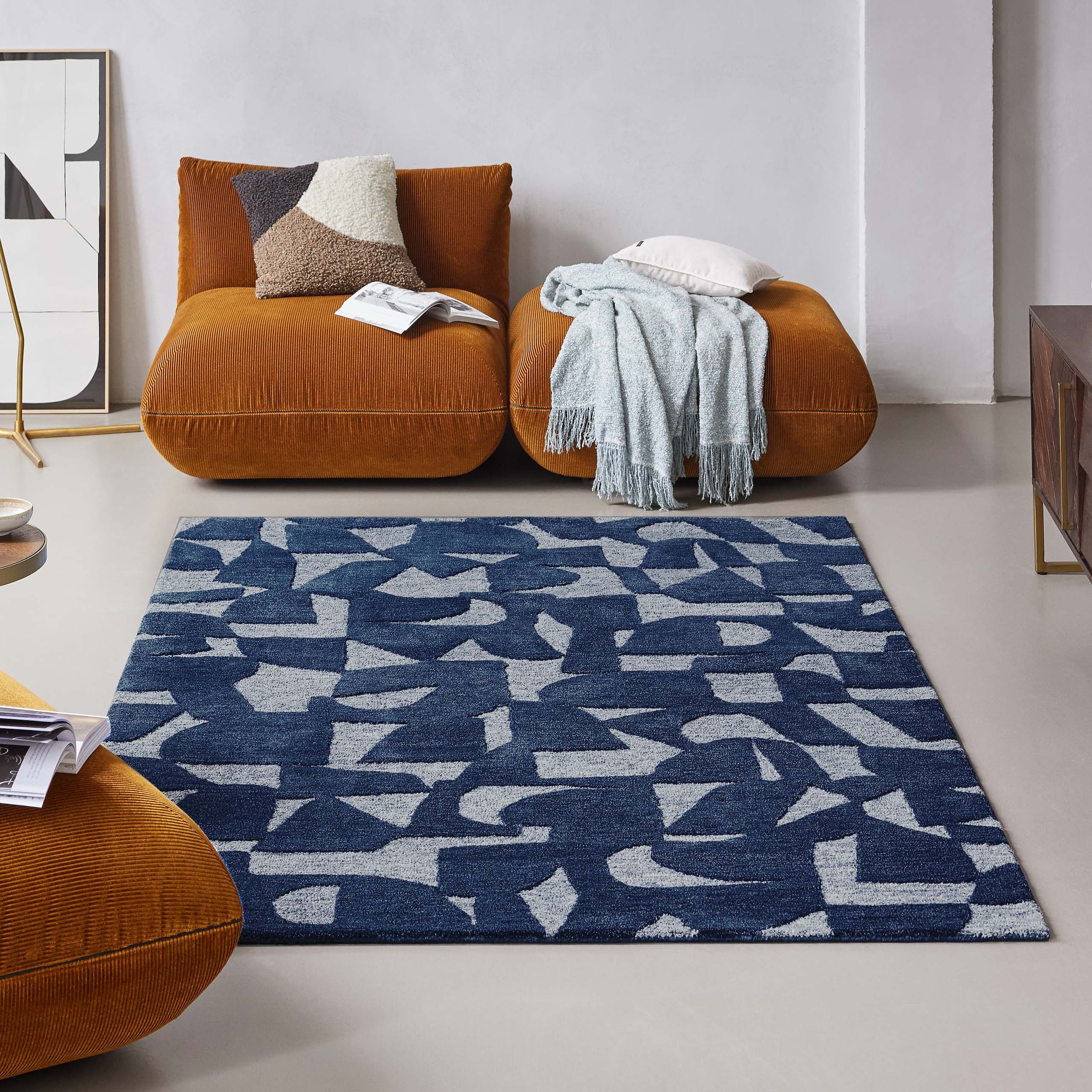 Wecon home Teppich »Ocean State«, rechteckig, 10 mm Höhe, handgefertigt, gemustert, pflegeleicht, Wolle, Wohnzimmer, Esszimmer