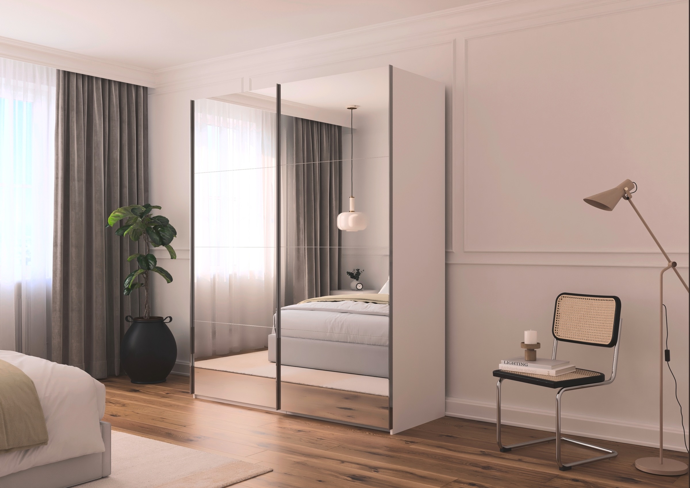 rauch Schwebetürenschrank »Kleiderschrank Schrank Garderobe Schlafzimmerschrank SCALE-FYRA«, edle viergeteilte Türen, Spiegelfront und viele Farben MADE IN GERMANY