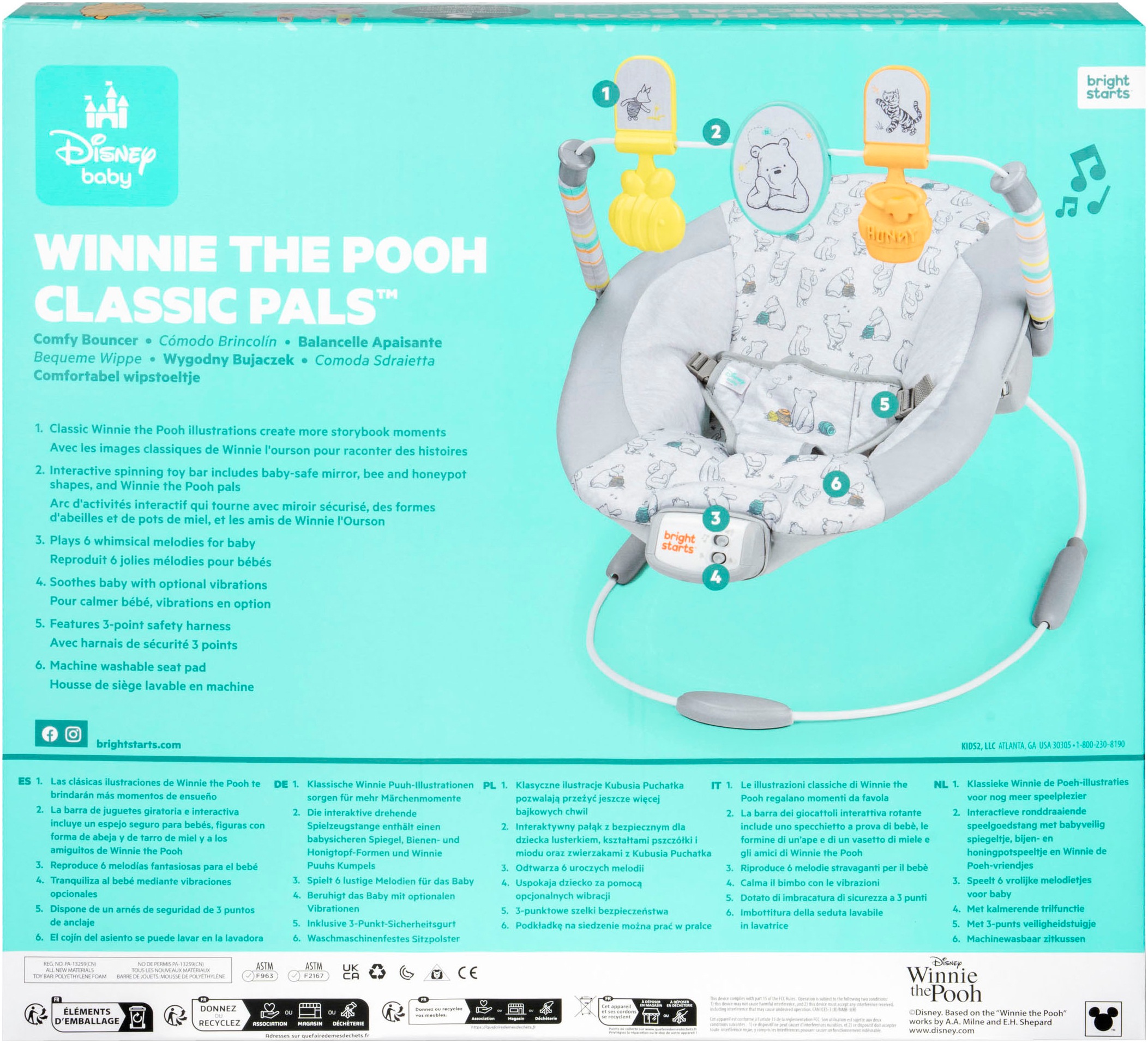 Bright Starts Babywippe »Disney Winnie the Pooh Classic Pals Vibrating Bouncer«, bis 9 kg, mit Sound-Effekt