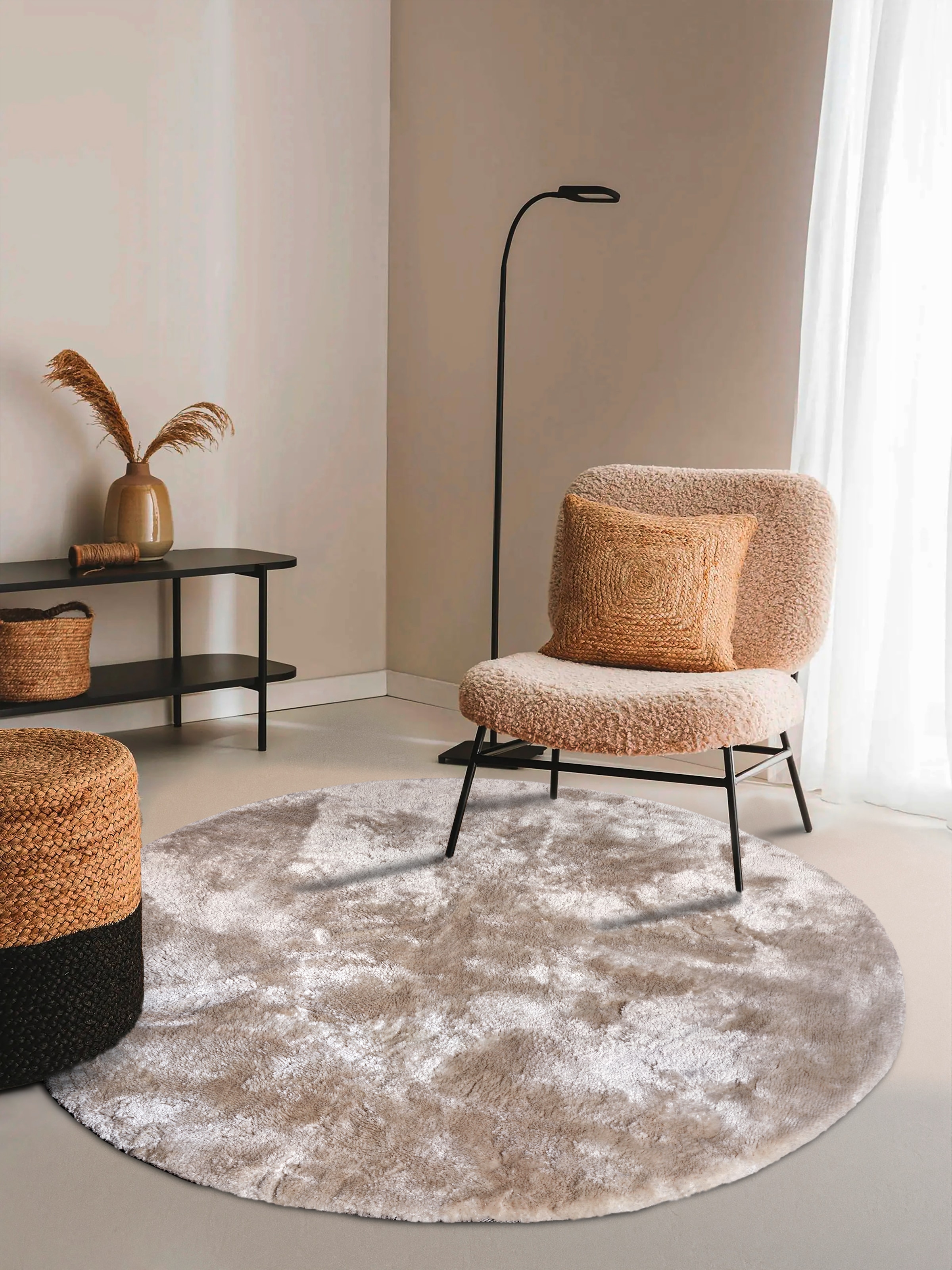 ELLE DECORATION Hochflor-Teppich »Calida«, rund, 28 mm Höhe, Langflor, Shaggy, einfarbig, flauschig, weich, glänzend, modern, uni