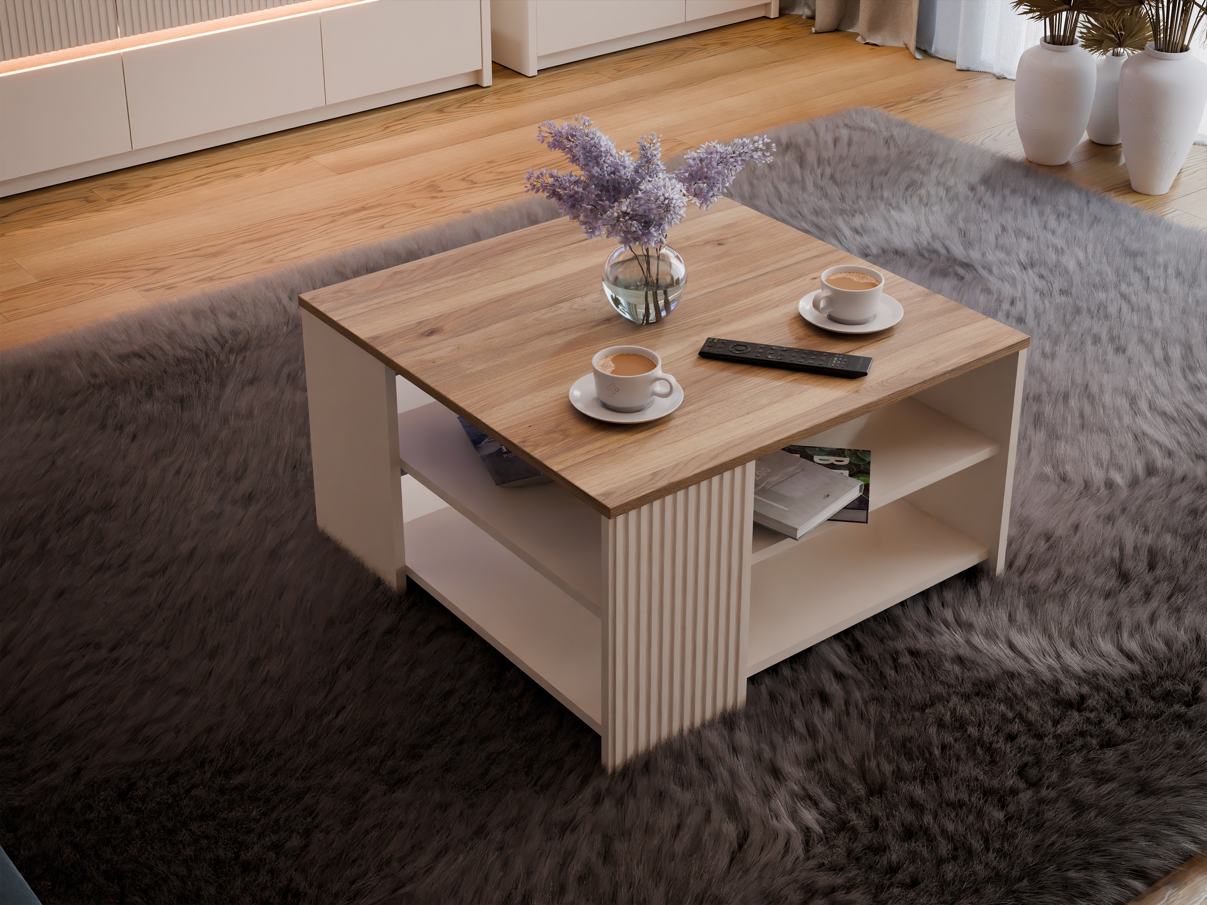 FORTE Couchtisch »Oak Square«, Couchtisch, Ablageböden, Lamellenoptik günstig online kaufen