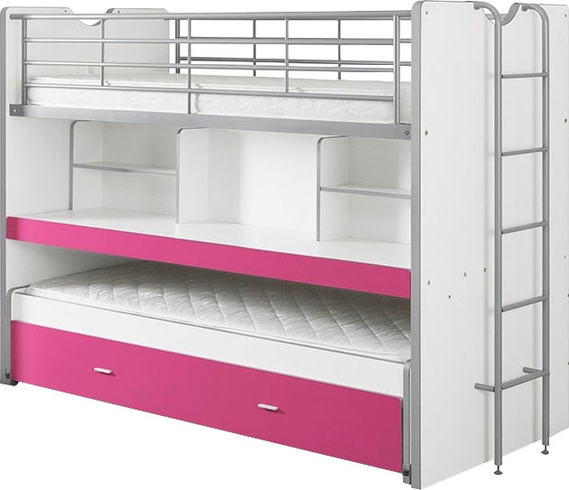 Vipack Hochbett »Bonny, mit 3 Schlafgelegenheiten, super praktisch im Kinderzimmer«, (B/H/T ca. 222x161x102cm, Dekor Oberfläche, in verschieden Farben), mit großer Schreibplatte, Regalfächern, viel Funktion auf kleinem Raum
