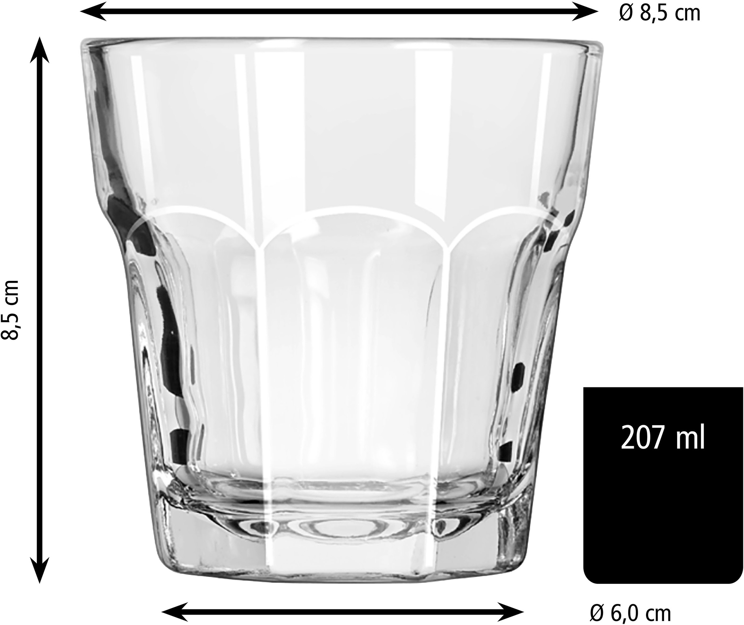 LIBBEY Gläser-Set »Rocks Glas -GIBRALTAR- 207 ml, Ø: 8 cm, H: 8 cm, 12er Set«, (Set, 12 tlg.), hochwertig verarbeitet, im modernen Design
