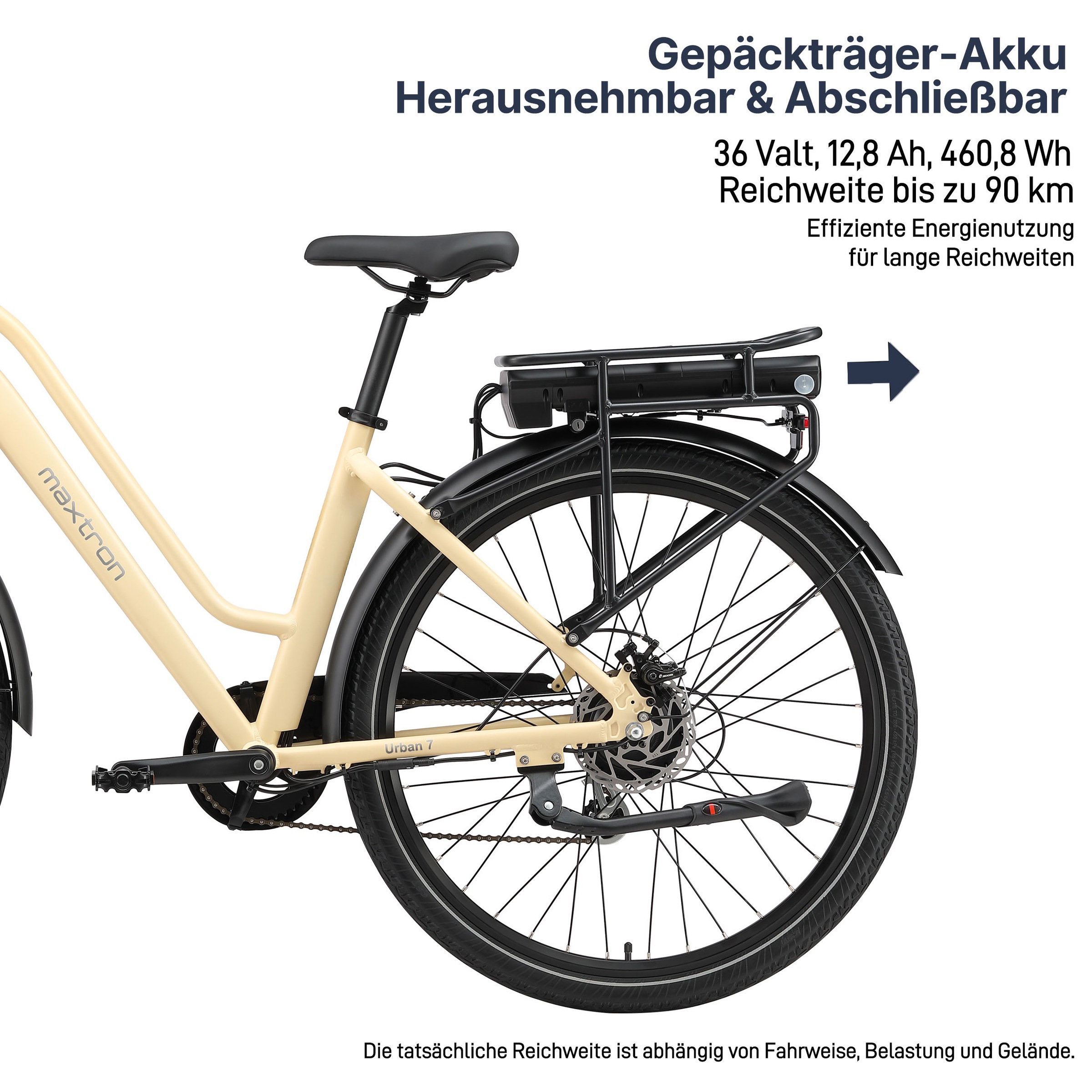 Maxtron »Maxtron Urban 7 E-Citybike 28 Zoll« 7 Gang Shimano Altus Schaltwerk Kettenschaltung Heckmotor 250 W Packung,  Tiefeinsteiger für Damen