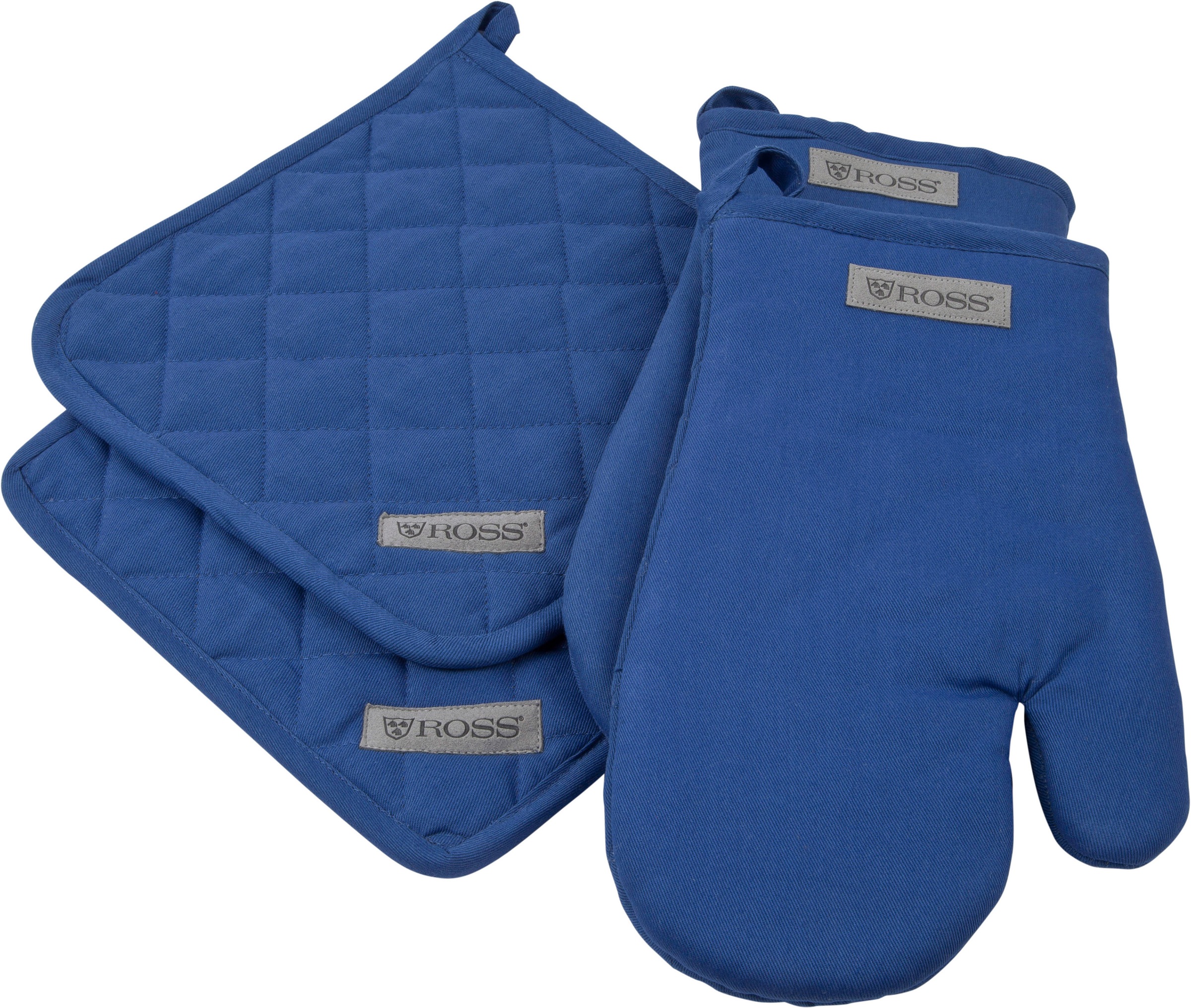 ROSS Topflappen »Exclusiv« 2x Topflappen und 2x Grillhandschuh, 100% Baumwolle blau Obermaterial: 100% Baumwolle