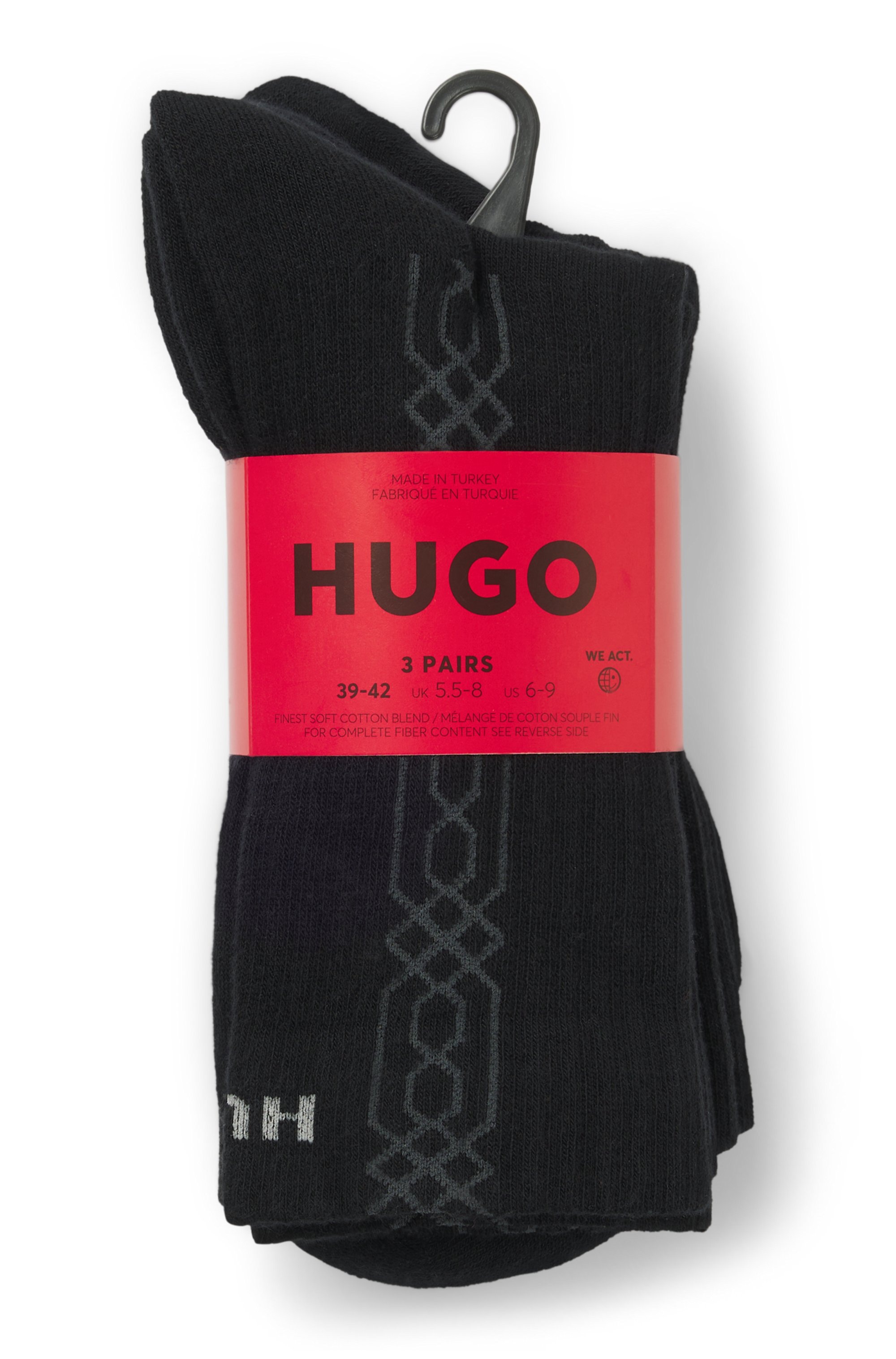 HUGO Underwear Kurzsocken, (Packung, 3 Paar, 3er), Logoschriftzug, grafisches Muster