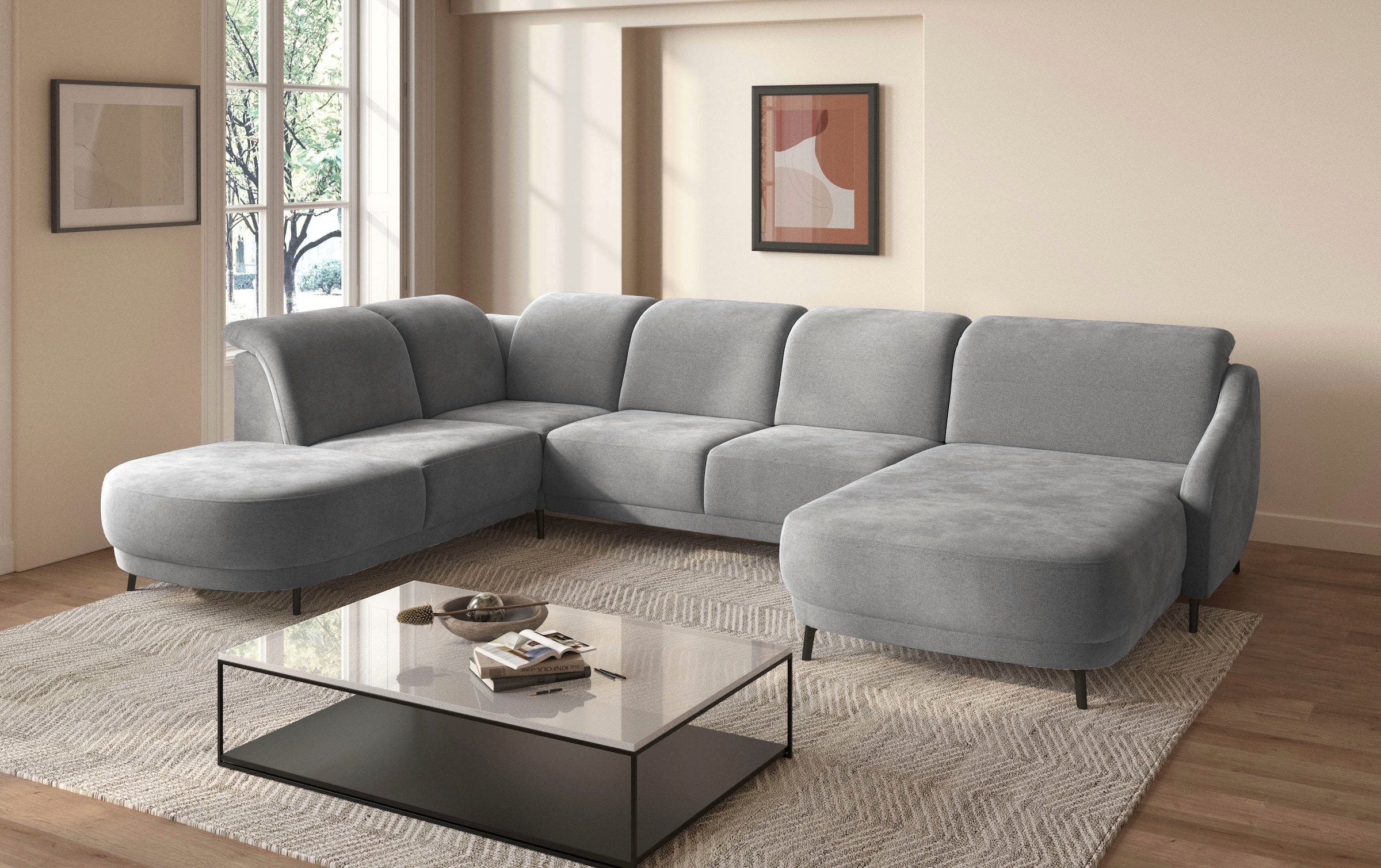 sit&more Wohnlandschaft »Blues U-Form«, inkl. Kopfteilverstellung, wahlweise mit Klapptisch und USB