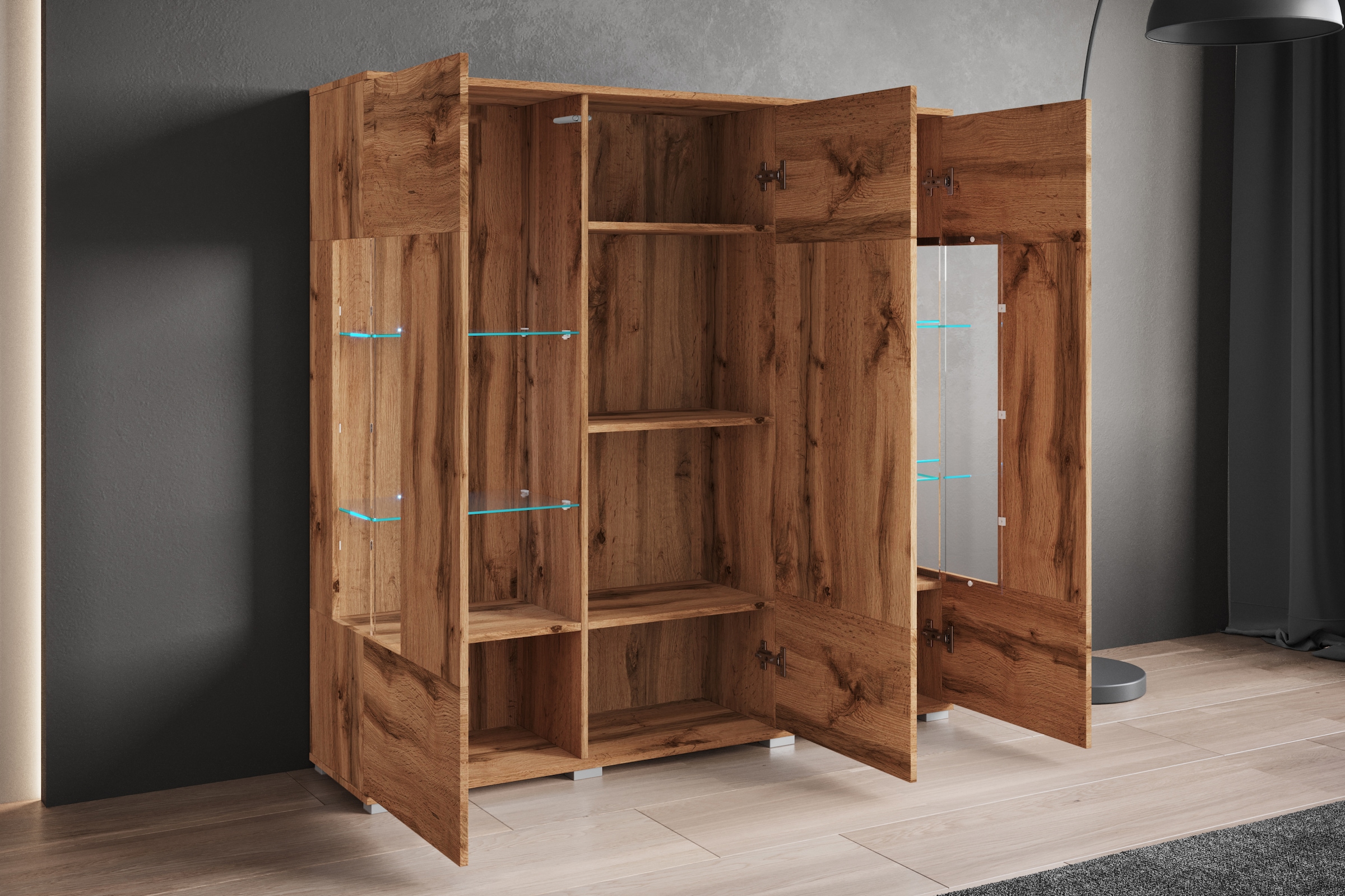 INOSIGN Highboard »Kenia«, (1 St.), Modernes Highboard, mit Glastüren, Breite 135 cm