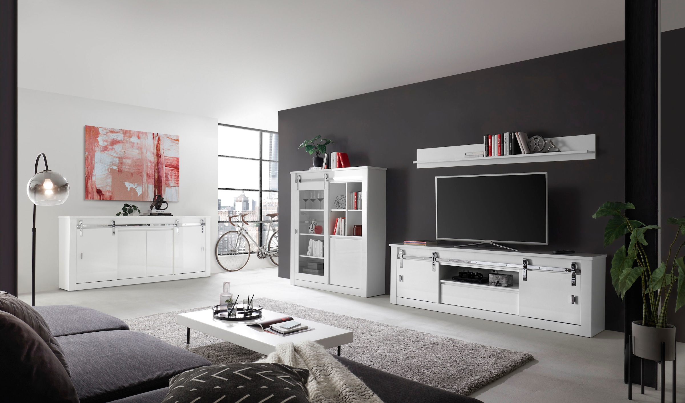 Home affaire Wohnwand »Daytona, moderne Anbauwand, Wohnzimmer-Set in Weiß Hochglanz« Set, 3 Stk. tlg.