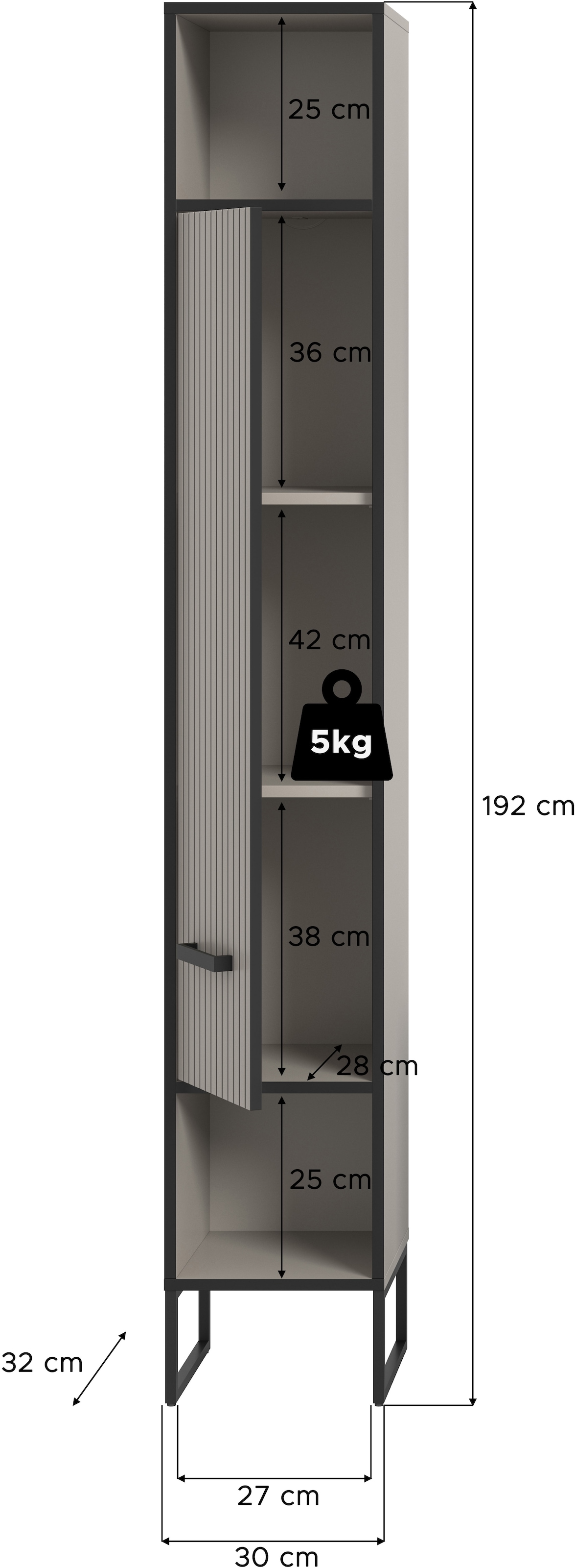 welltime Hochschrank »Locri, Höhe 192 cm, Rillenoptik, Metall Kufen« 1 Stk. tlg. Türanschlag wechselbar, modernes Design, Badschrank, Bad