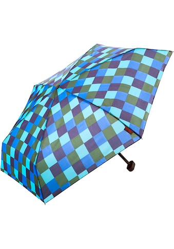 Taschenregenschirm »Dainty, Karo blau grün«, extra flach und kurz