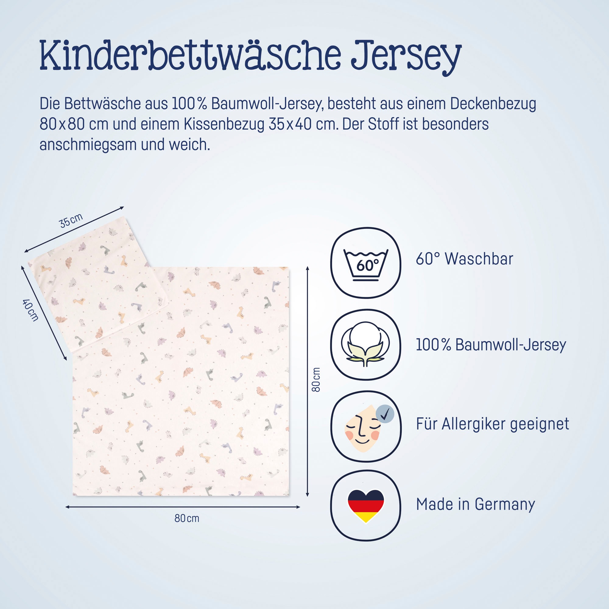 Julius Zöllner Kinderbettwäsche »Baby- und Kinderbettwäsche aus 100% Jersey-Baumwolle«, (2 tlg.), erhältlich in den Größen 80x80+35x40cm und 100x135+40x60cm