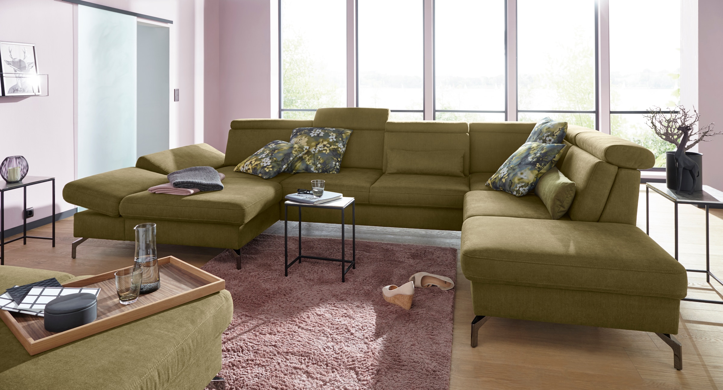 sit&more Wohnlandschaft »Brisbane U-Form«, Fußhöhe 15 cm, inklusive Sitztiefen-, Armteil- und Kopfteilverstellung