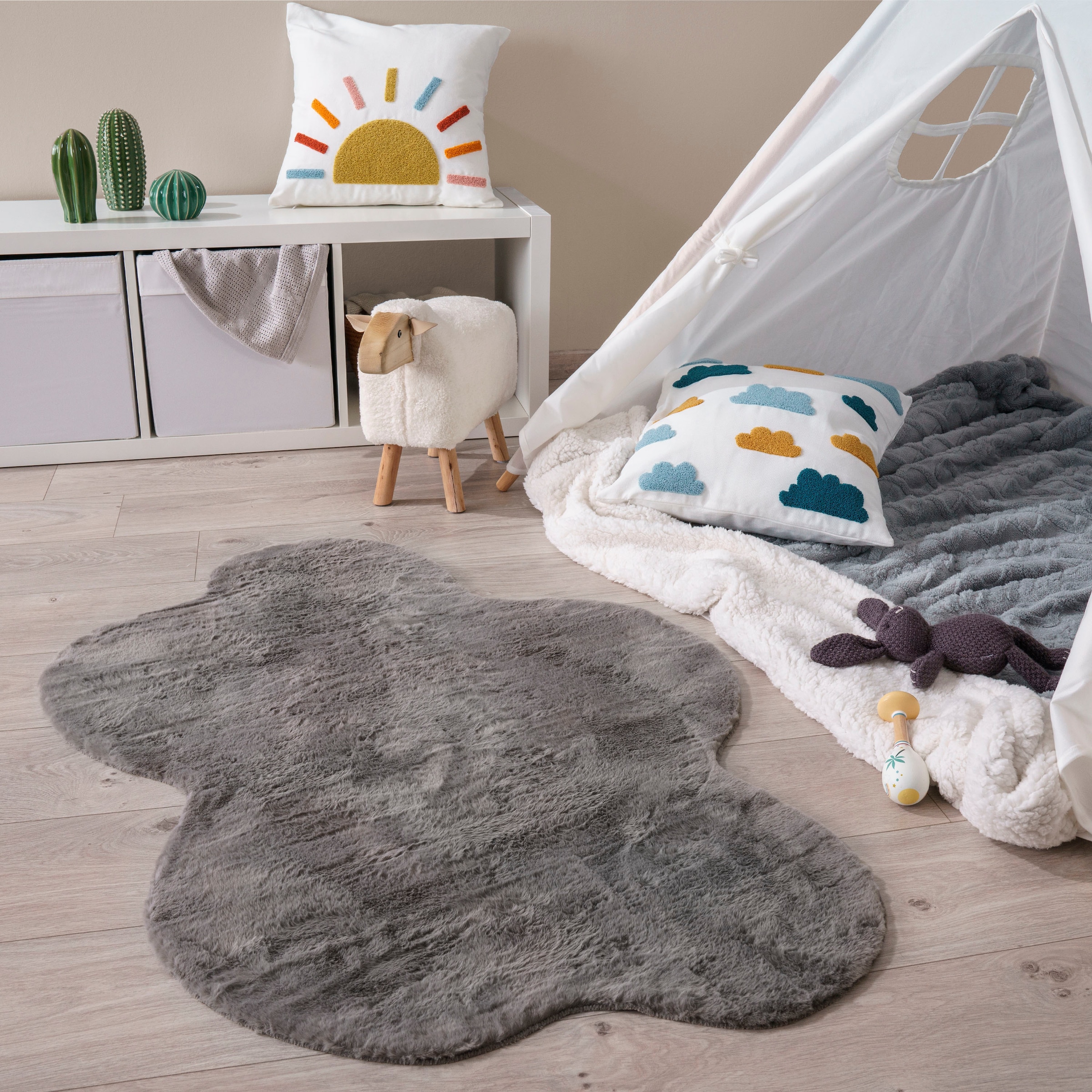 Paco Home Teppich »Pelt 640 Wolke«, wolkenförmig, 16 mm Höhe, Kunstfell, Un günstig online kaufen