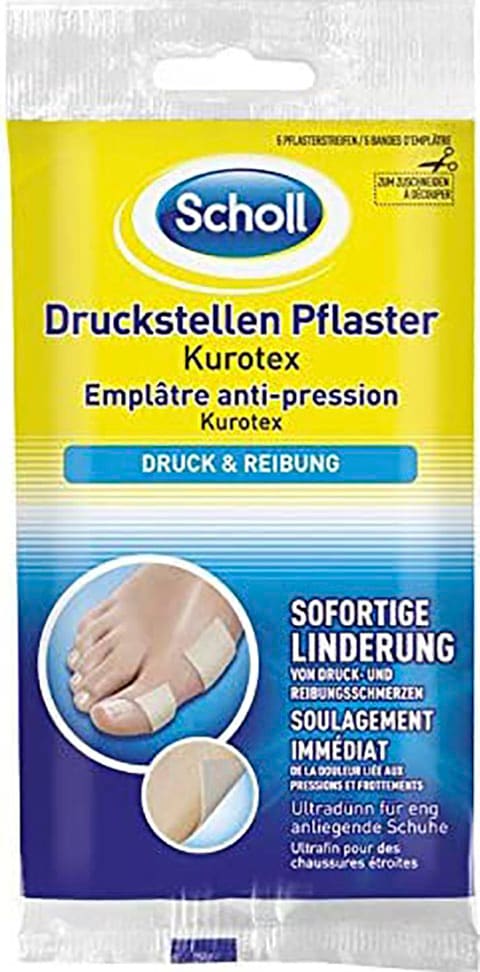 Scholl Druckstellenpflaster »Kurotex«, (Set, 5 St., 5 Pflasterstreifen zum Zuschneiden), Extra dünn