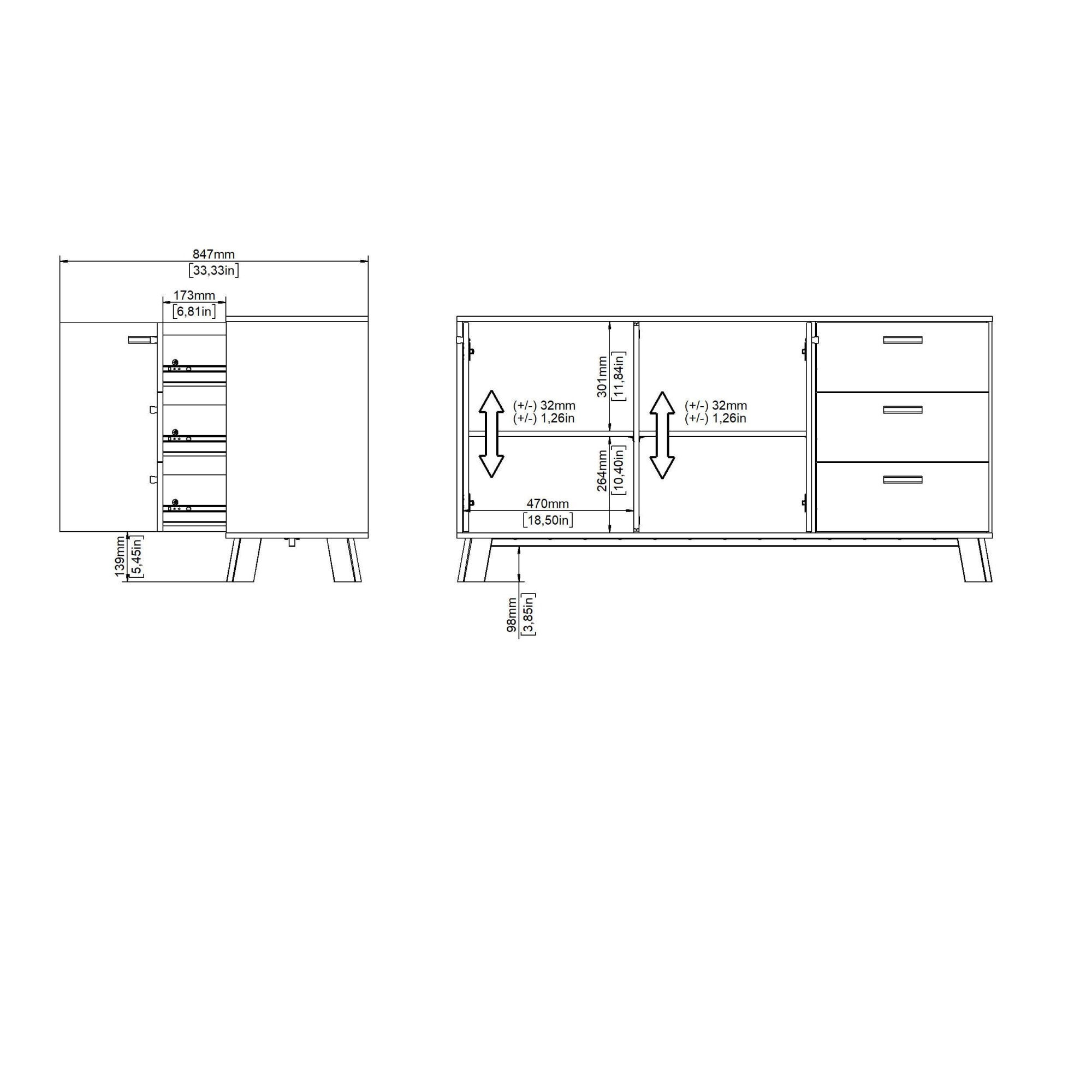 andas Sideboard »Ikast, Stauraum, Schubladenschrank, Aufbewahrung«, 2 Türen und 3 Schubladen, Breite 147 cm, Höhe 73 cm