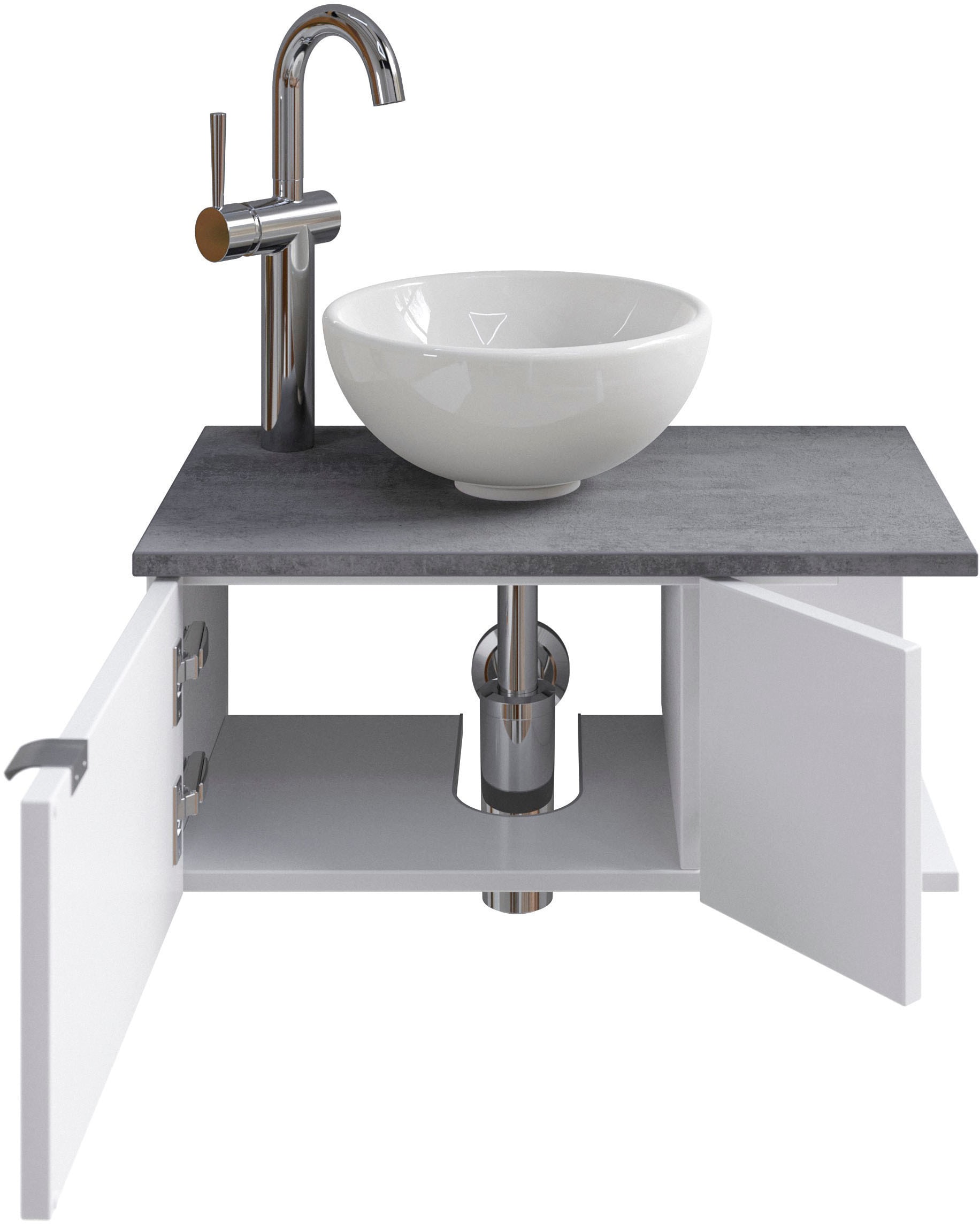 Saphir Waschtisch »Serie 6915 Waschschale mit Unterschrank für Gästebad, Gäste WC«, 61 cm breit, 2 Türen, offenes Fach, kleine Bäder, ohne Armatur