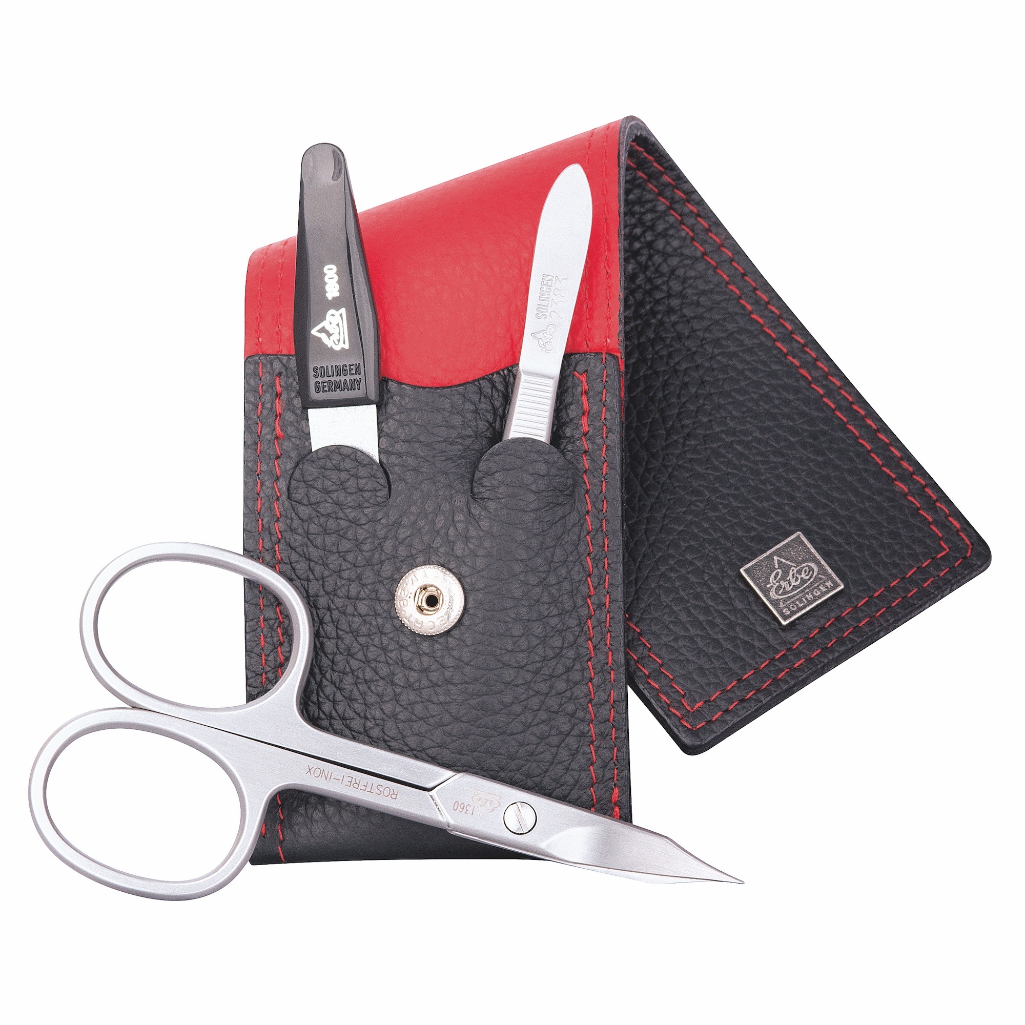 ERBE Maniküre-Etui »Colorado«, (Set, 3 tlg.), Echtleder, Kontrastnähte, Druckknopfverschluss, rostfreie Instrumente