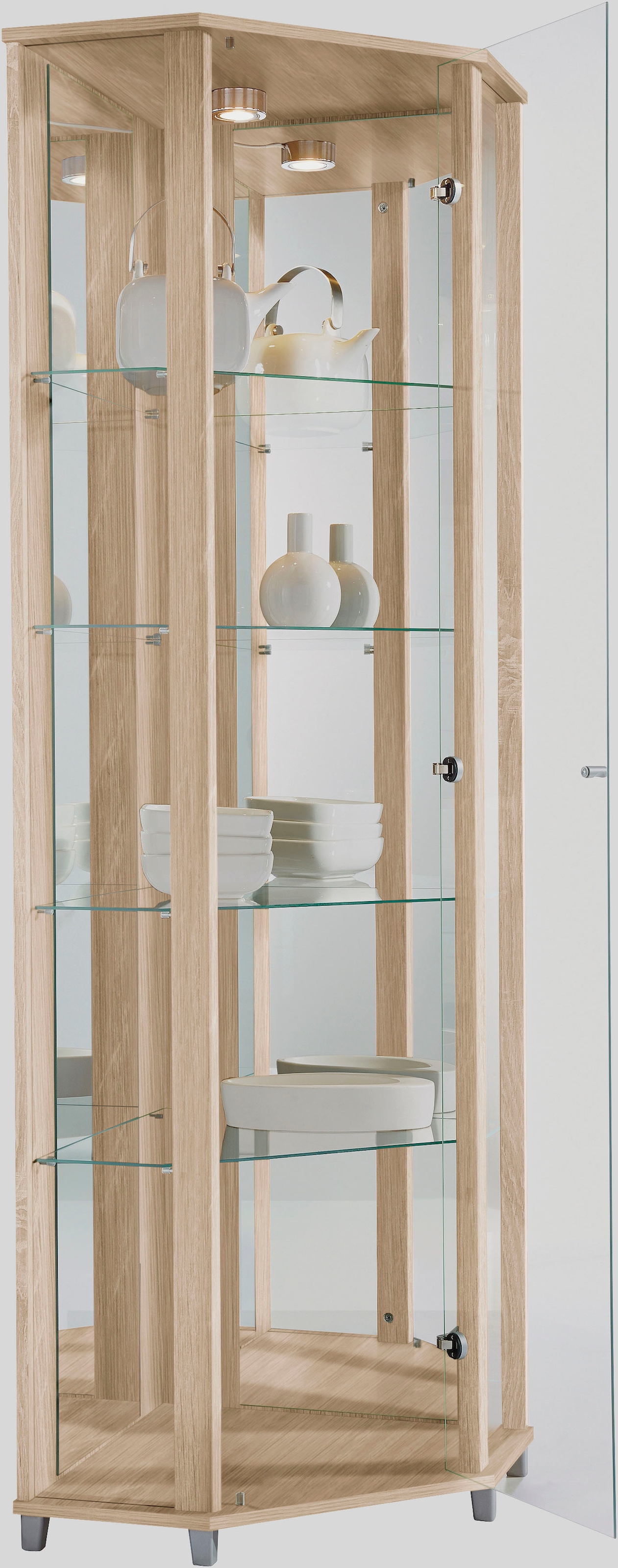 fif möbel Eckvitrine »TRIO Höhe ca. 172 cm, ink. Beleuchtung«, Eckvitrine/Glasvitrine 1x Glastür, perfekt für Sammler, Sammlervitrine