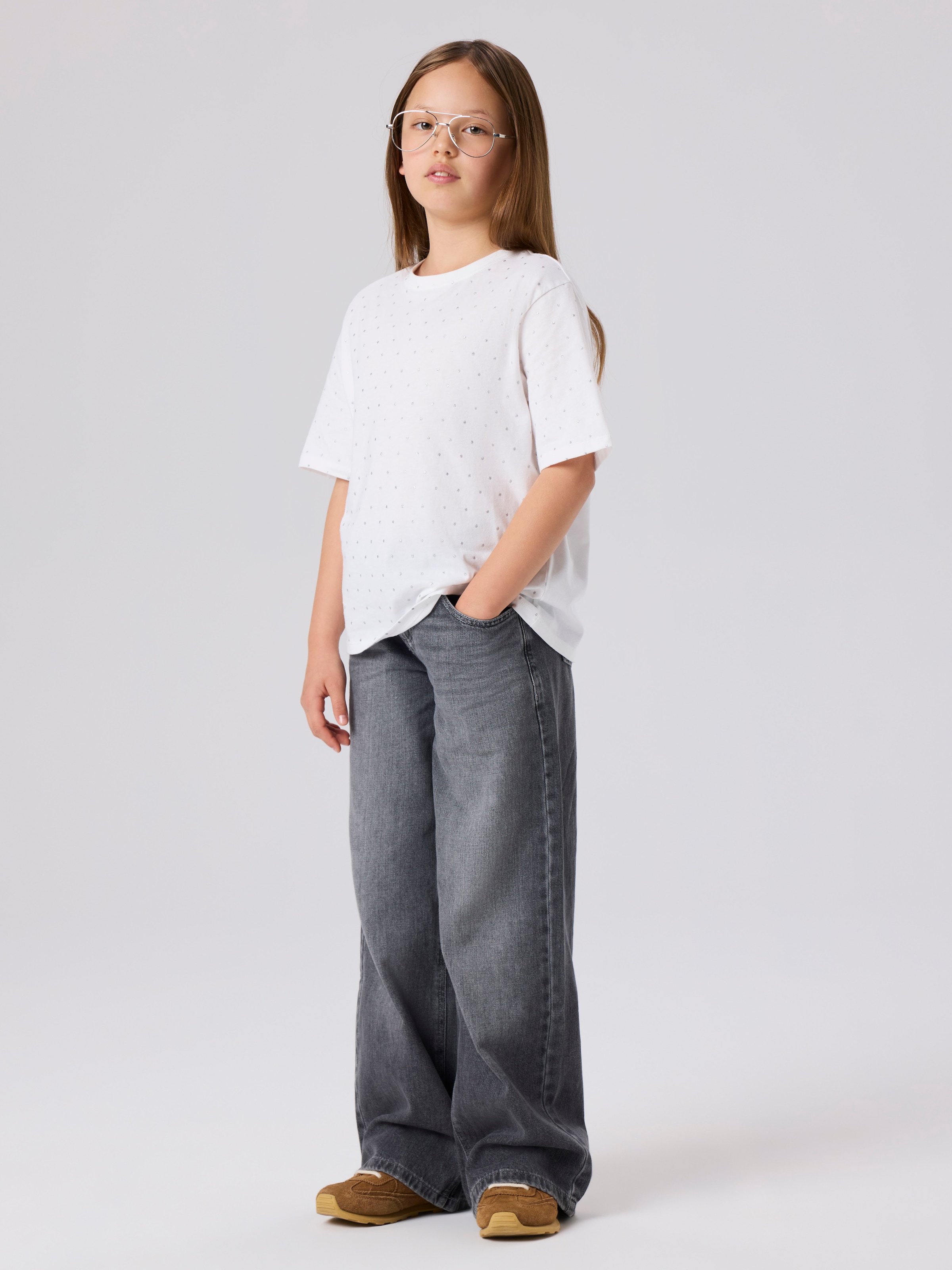 Name It Weite Jeans »NKFROSE für Mädchen mit weitem Bein und klassischem Sitz« normal, Denim, Abriebeffekte, Reißverschluss