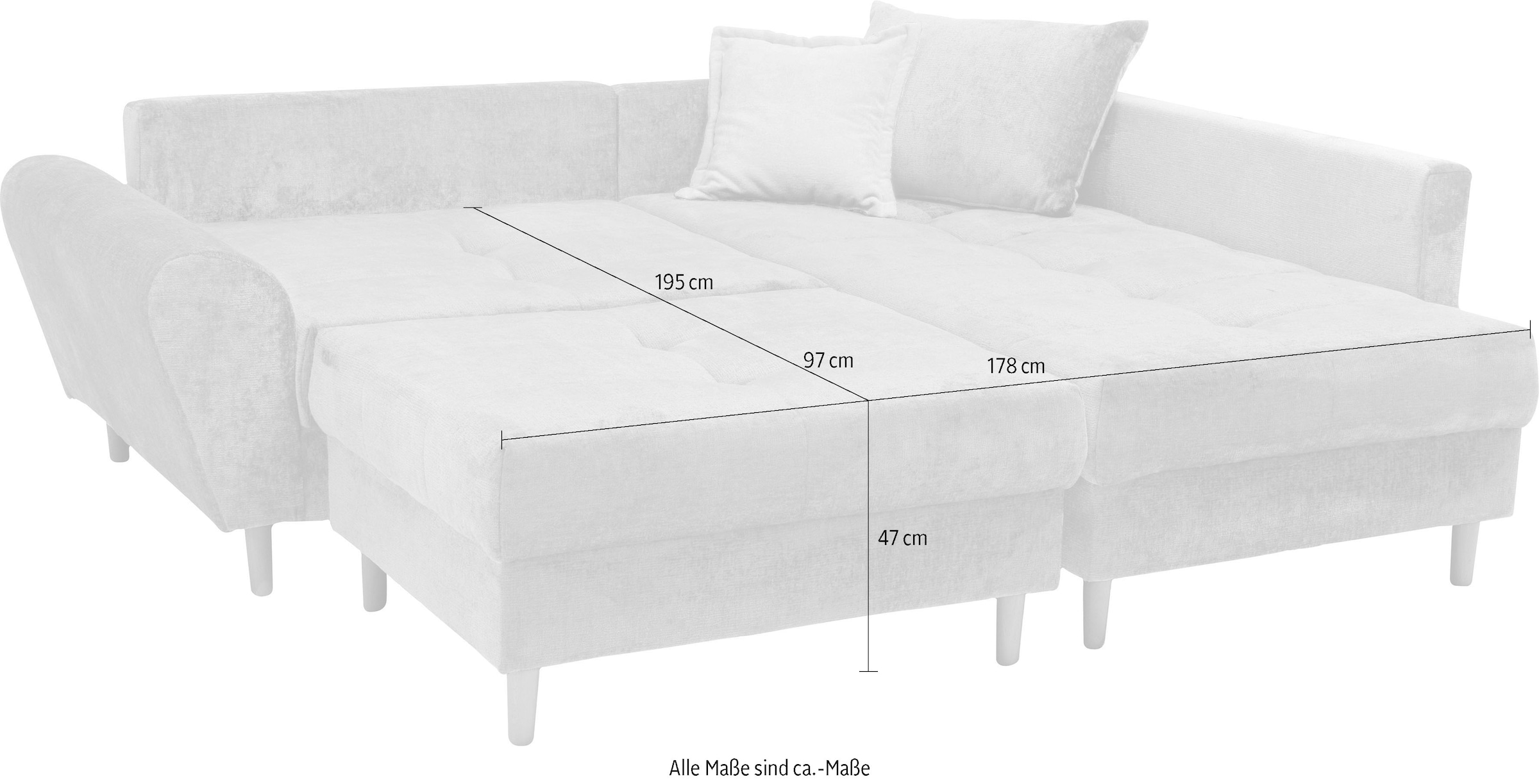 COLLECTION AB Ecksofa »Reims L-Form«, Ottomane beidseitig montierbar, inkl. Bettfunktion und Hocker