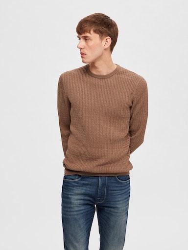 SELECTED HOMME Rundhalspullover »SLHBERG CABLE CREW NECK NOOS«