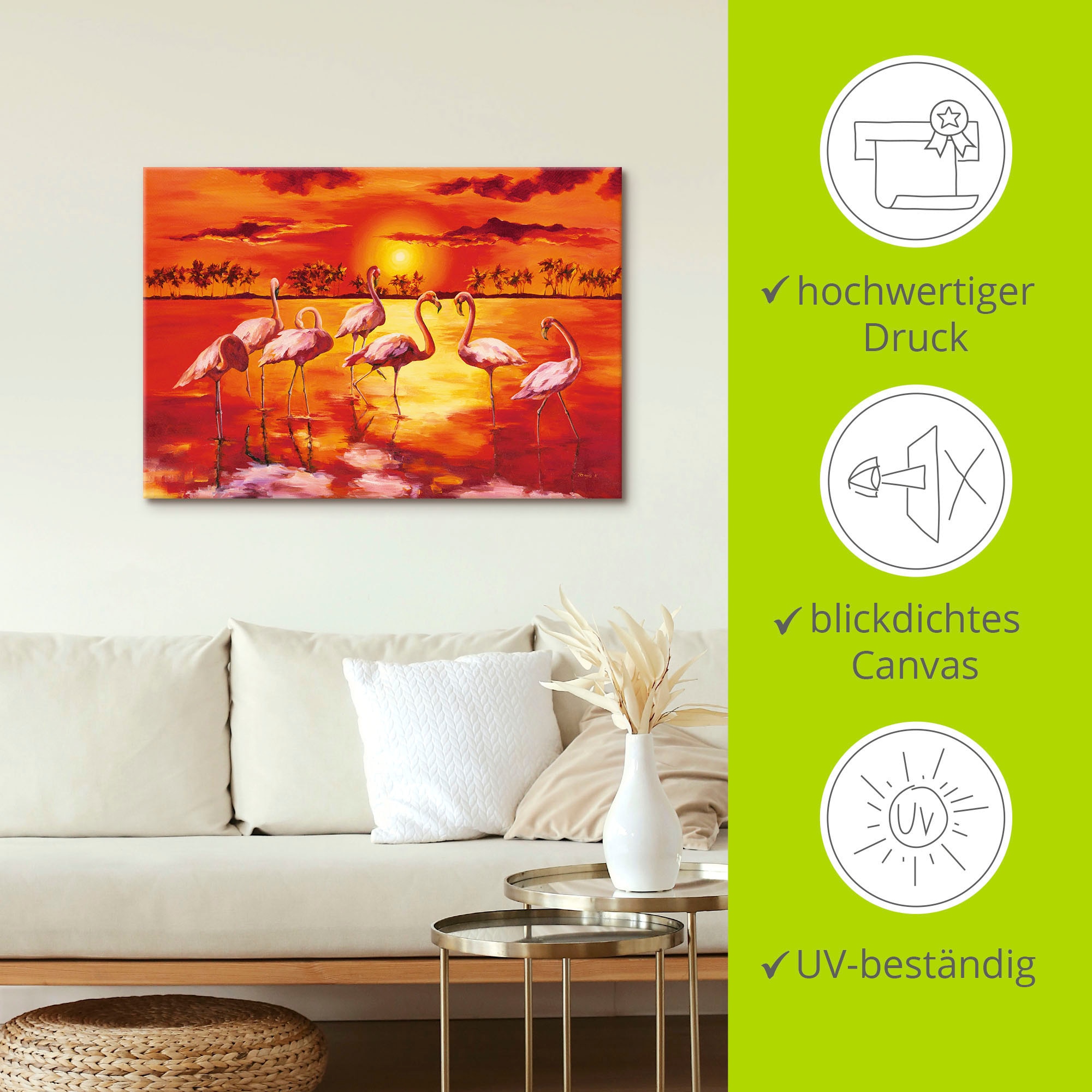 Artland Leinwandbild »Flamingos«, Vögel, (1 St.), auf Keilrahmen gespannt
