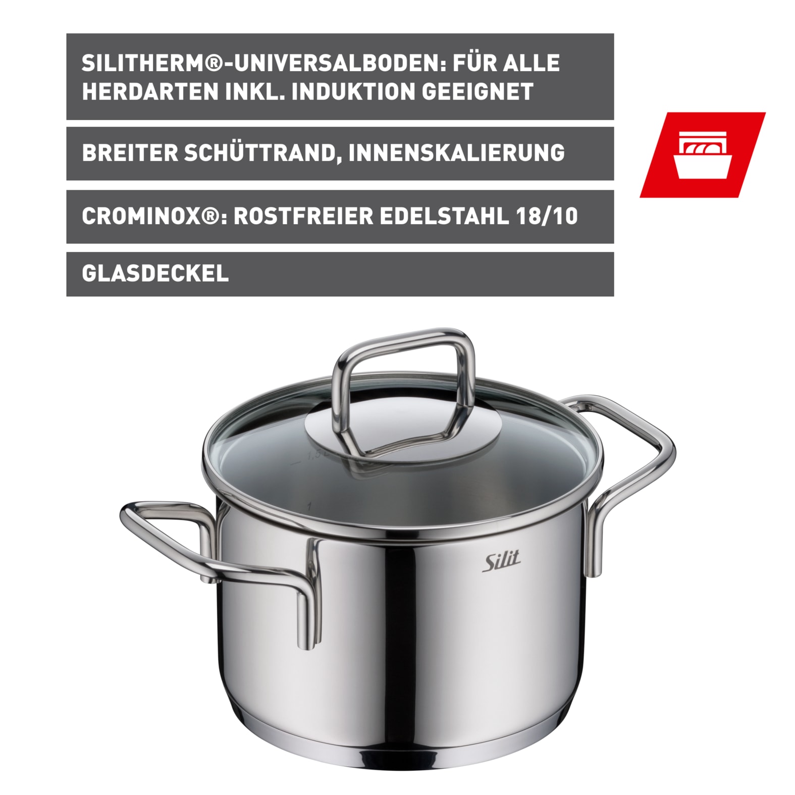 Silit Kochtopf »Extra Cook, mit Glasdeckel« 2 Stk. tlg. Edelstahl 18/10