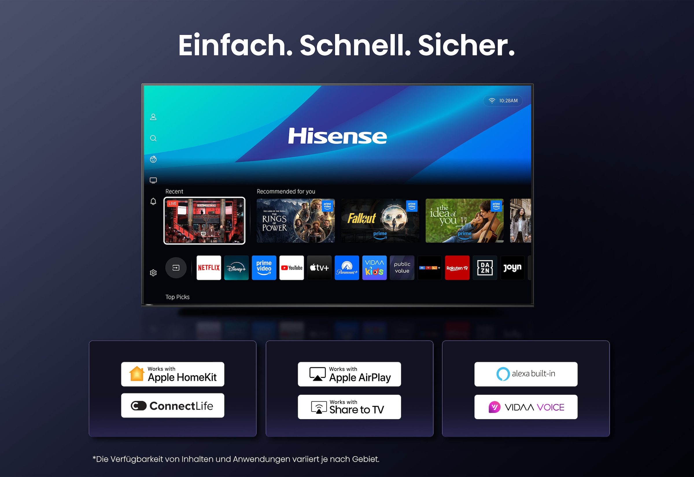 Hisense QLED Mini LED-Fernseher »65U7Q PRO« 164 cm/65 ″ Smart-TV 4K UHD MiniLED Smart TV