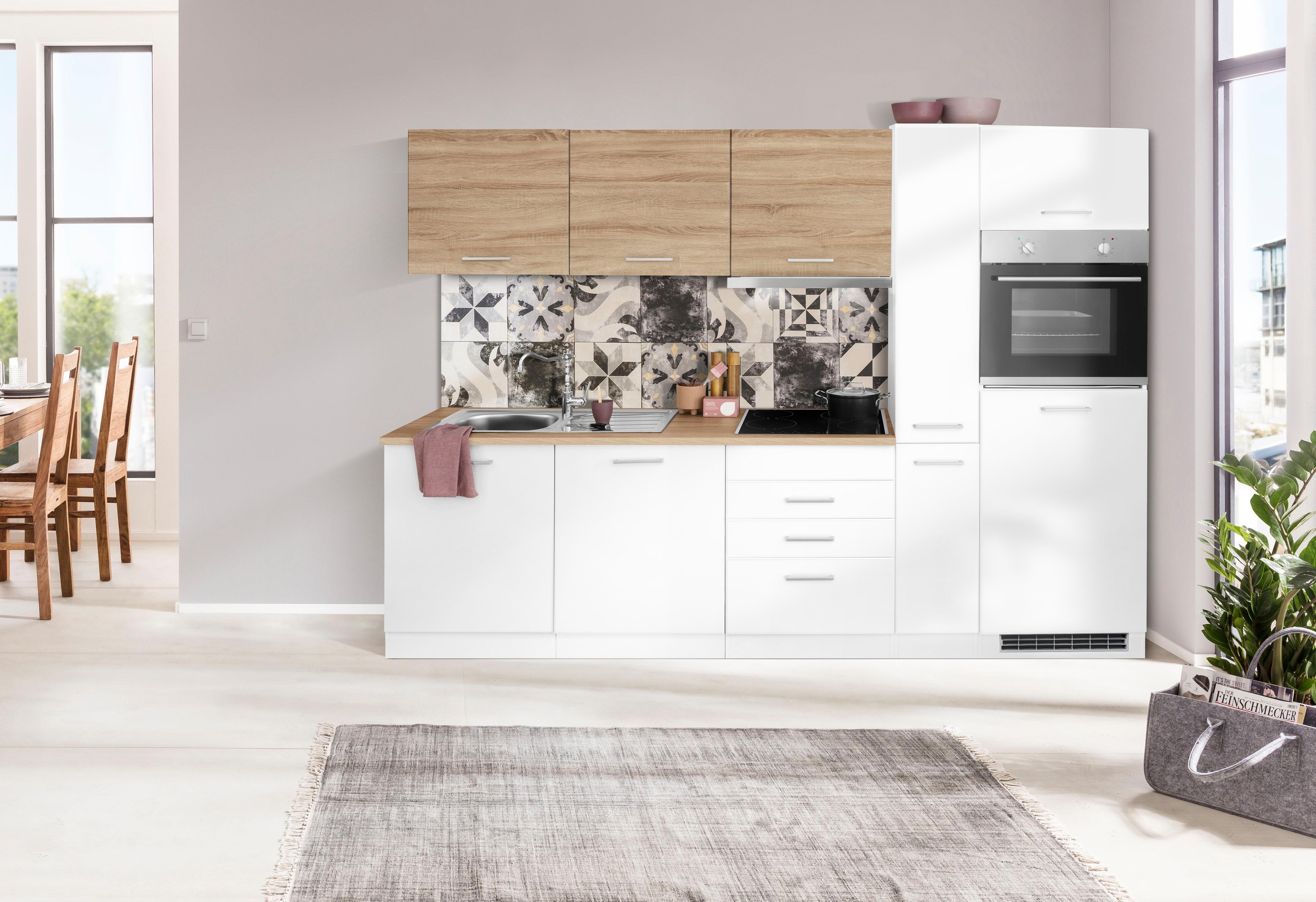 KOCHSTATION Küchenzeile »KS-Visby«, mit E-Geräten, Breite 270 cm inkl. Kühlschrank