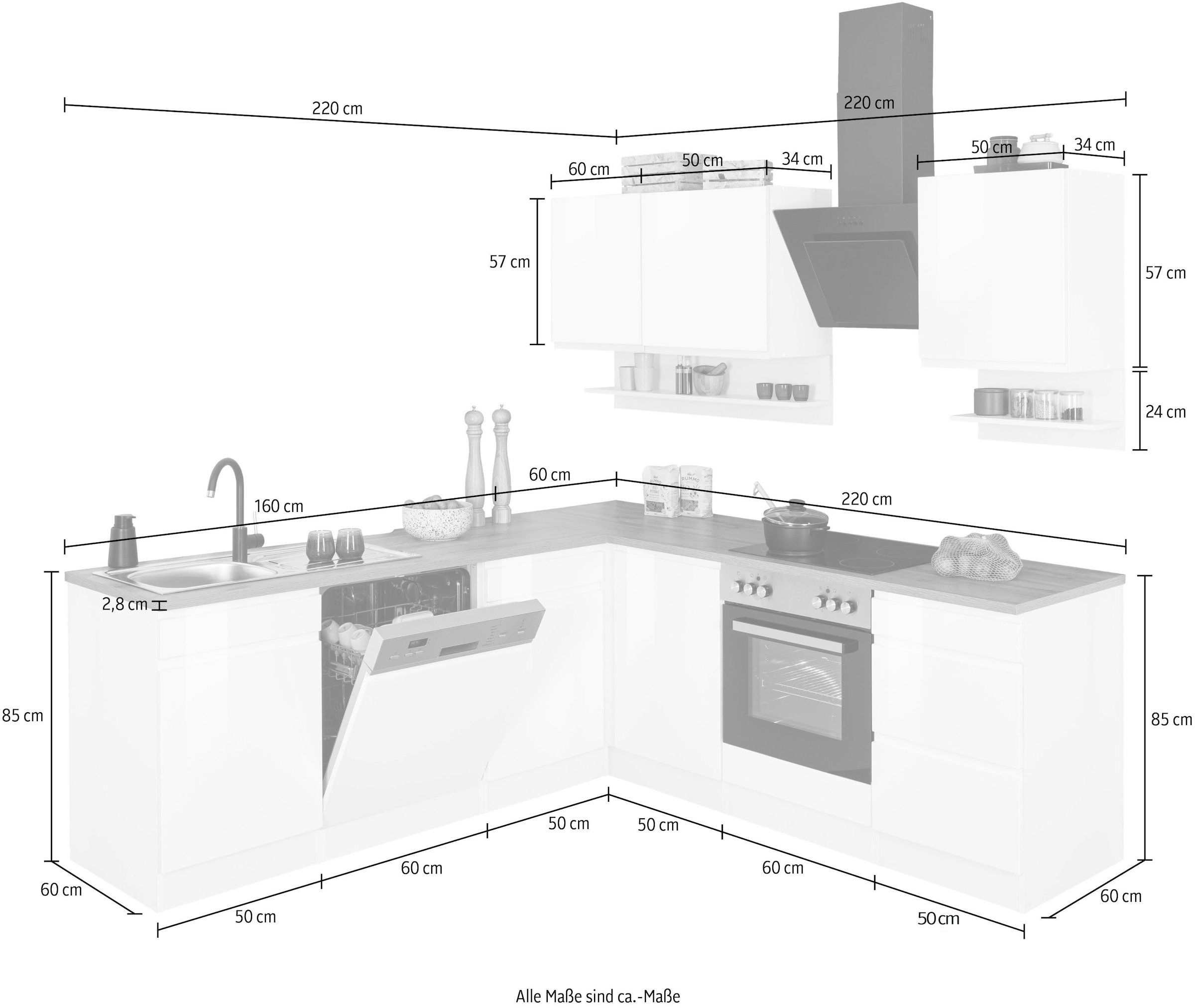 Kochstation Küche »KS-Virginia«, Stellbreite 220/220 cm, wahlweise mit E-Geräten