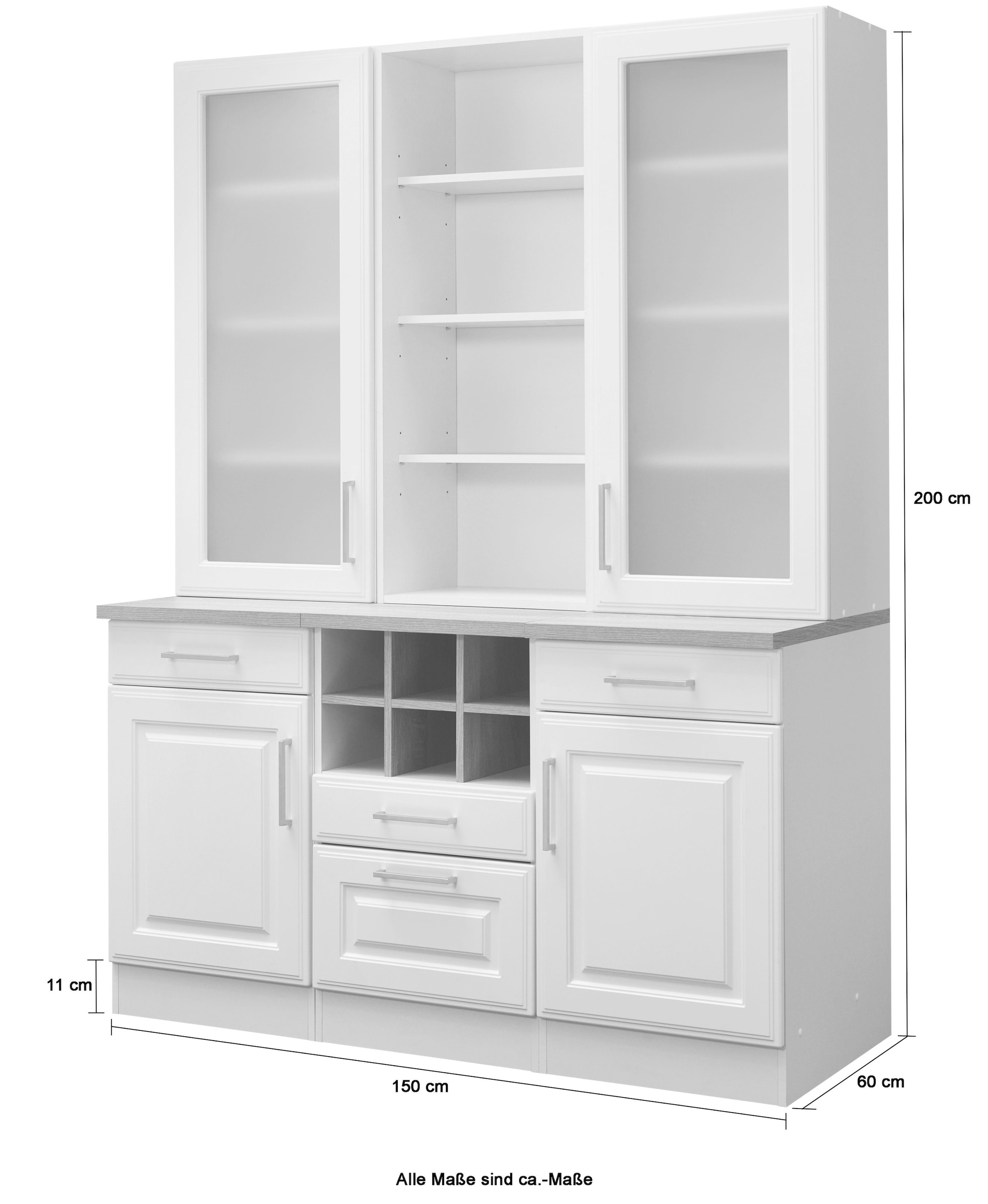 KOCHSTATION Küchenbuffet »KS-Stockholm«, hochwertige MDF-Fronten, 2 Glasrahmentüren, 200 cm hoch, viel Stauraum