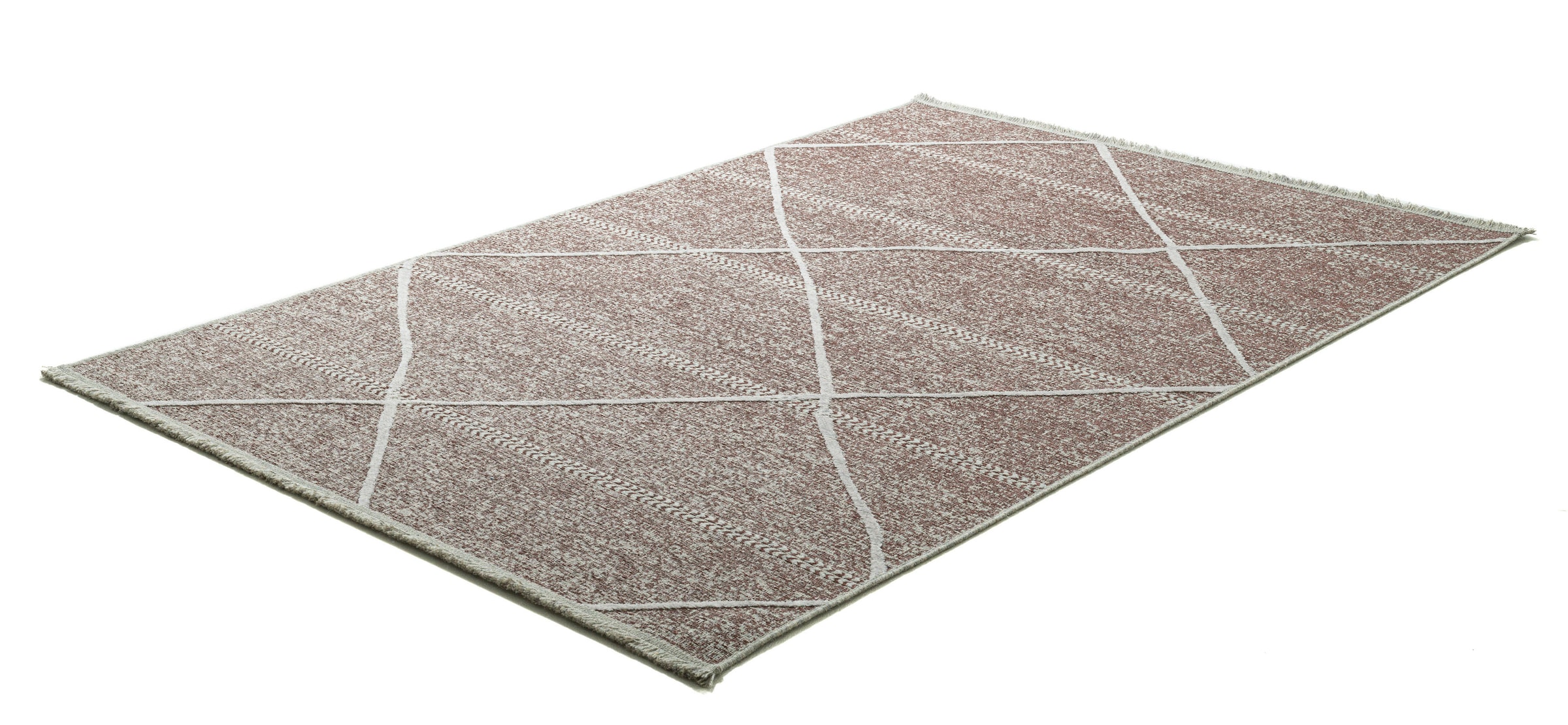 Sansibar Teppich »Braderup«, rechteckig, 2 mm Höhe, Flachgewebe, modernes Scandi Design, Motiv Rauten, mit Fransen