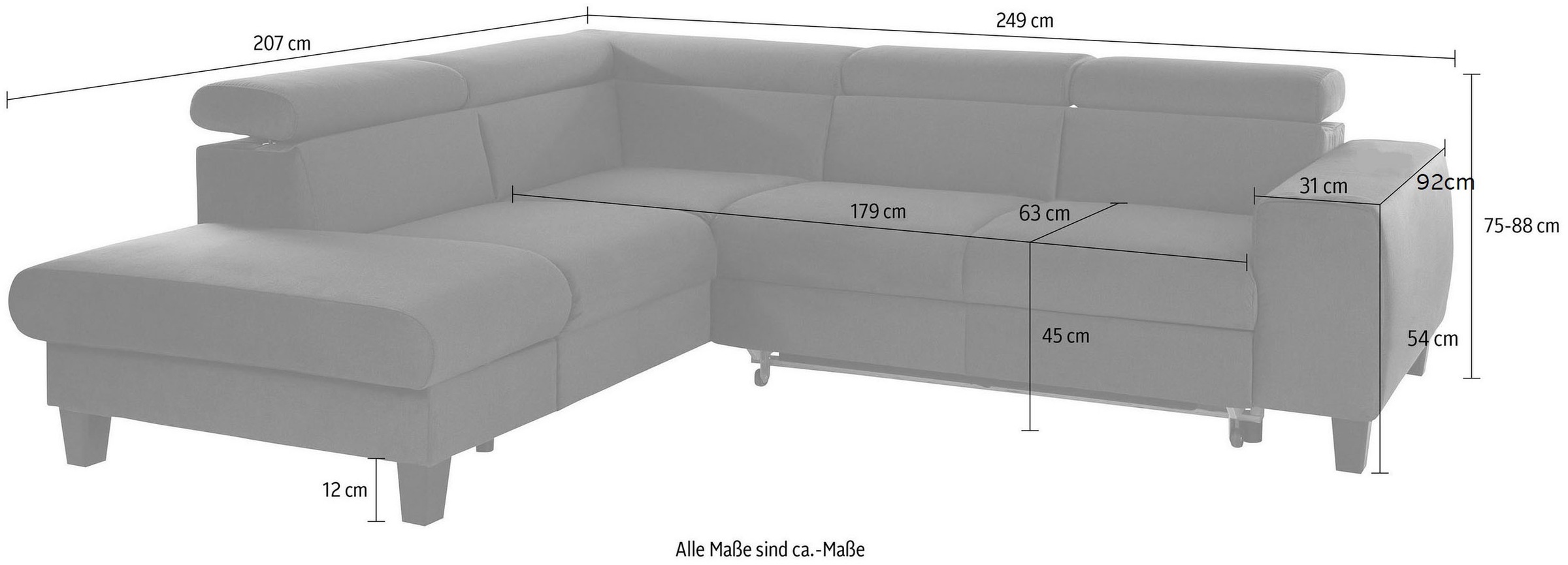 COTTA Ecksofa »Morven L-Form mit Kopfteilverstellung«, wahlweise mit Bettfunktion, Bettkasten & Wireless-Charger