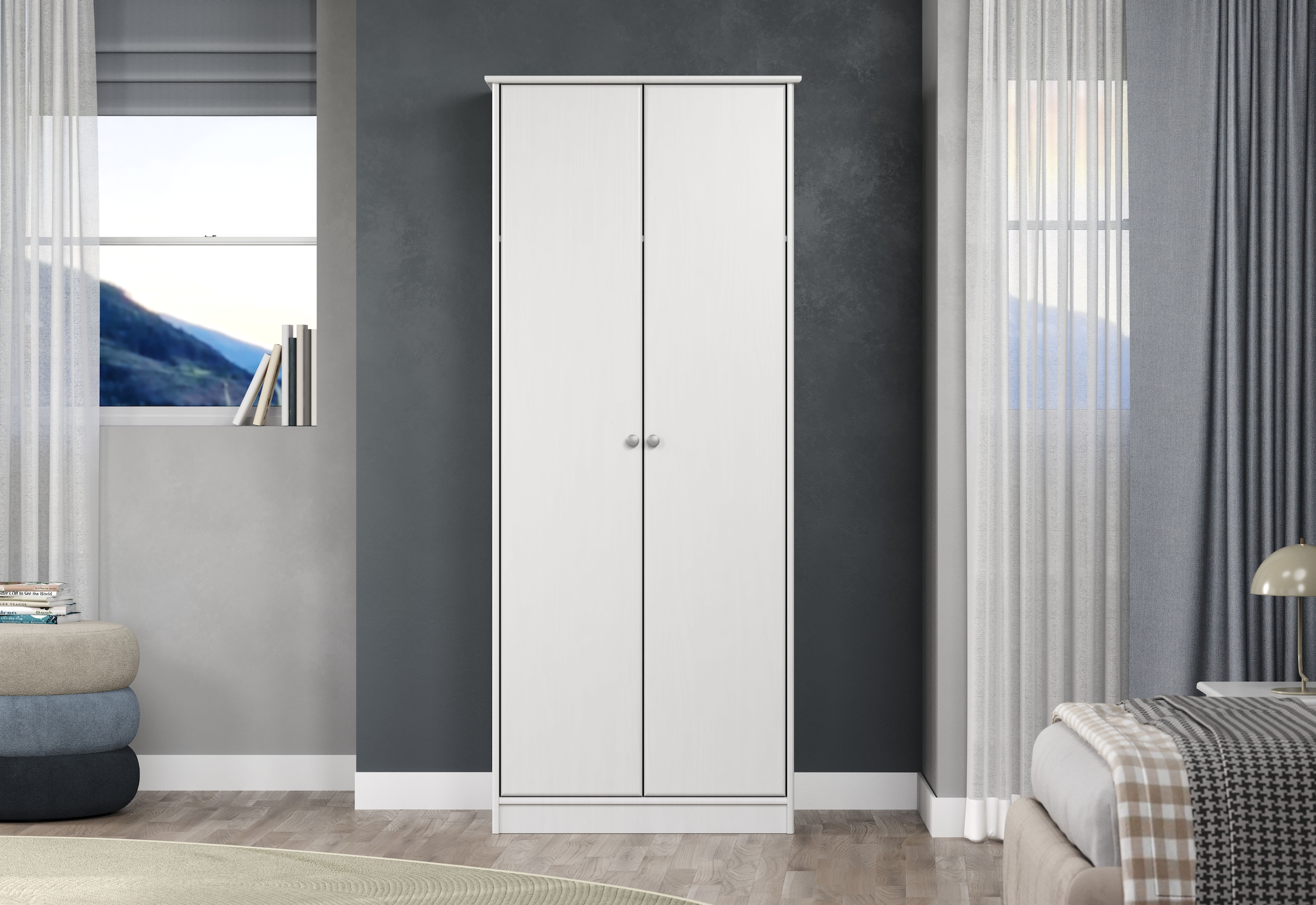 Home affaire Kleiderschrank »Delsbo Garderobenschrank Wäscheschrank Kiefer«, (1 St., schöner Schrank in Landhaus Design), Massivholz Schlafzimmerschrank in Weiß - (B/T/H) 73/50/175 cm