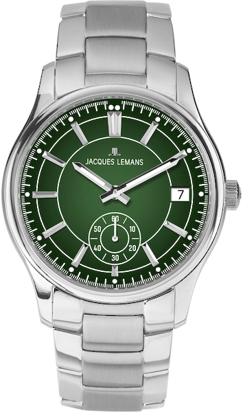 Jacques Lemans Quarzuhr »Derby« Armbanduhr, Herrenuhr, Edelstahlarmband, Analog, Tag, Kleine Sekunde
