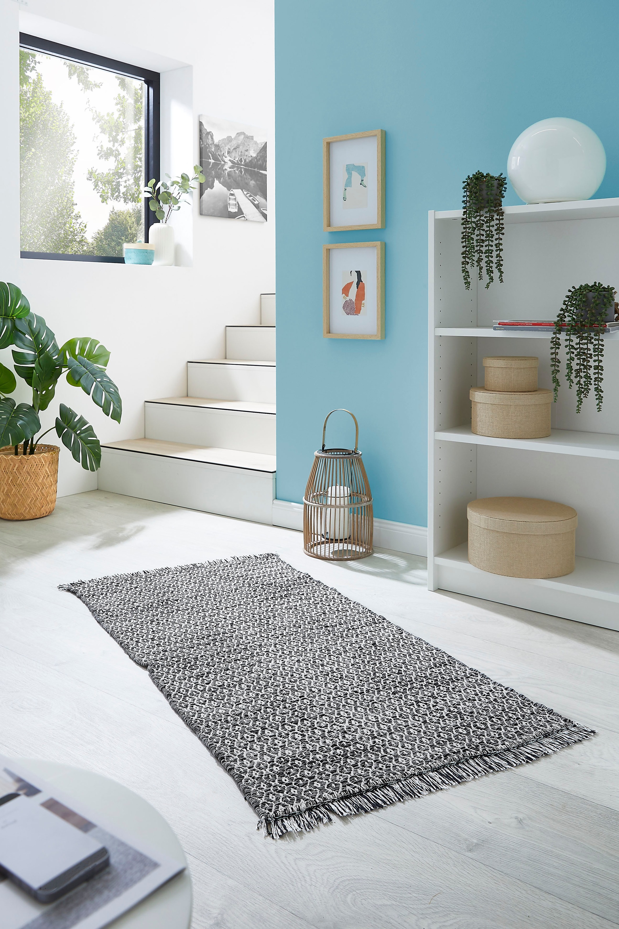my home Teppich »Nivala«, rechteckig, 10 mm Höhe, Flachgewebe, Rauten Motiv günstig online kaufen
