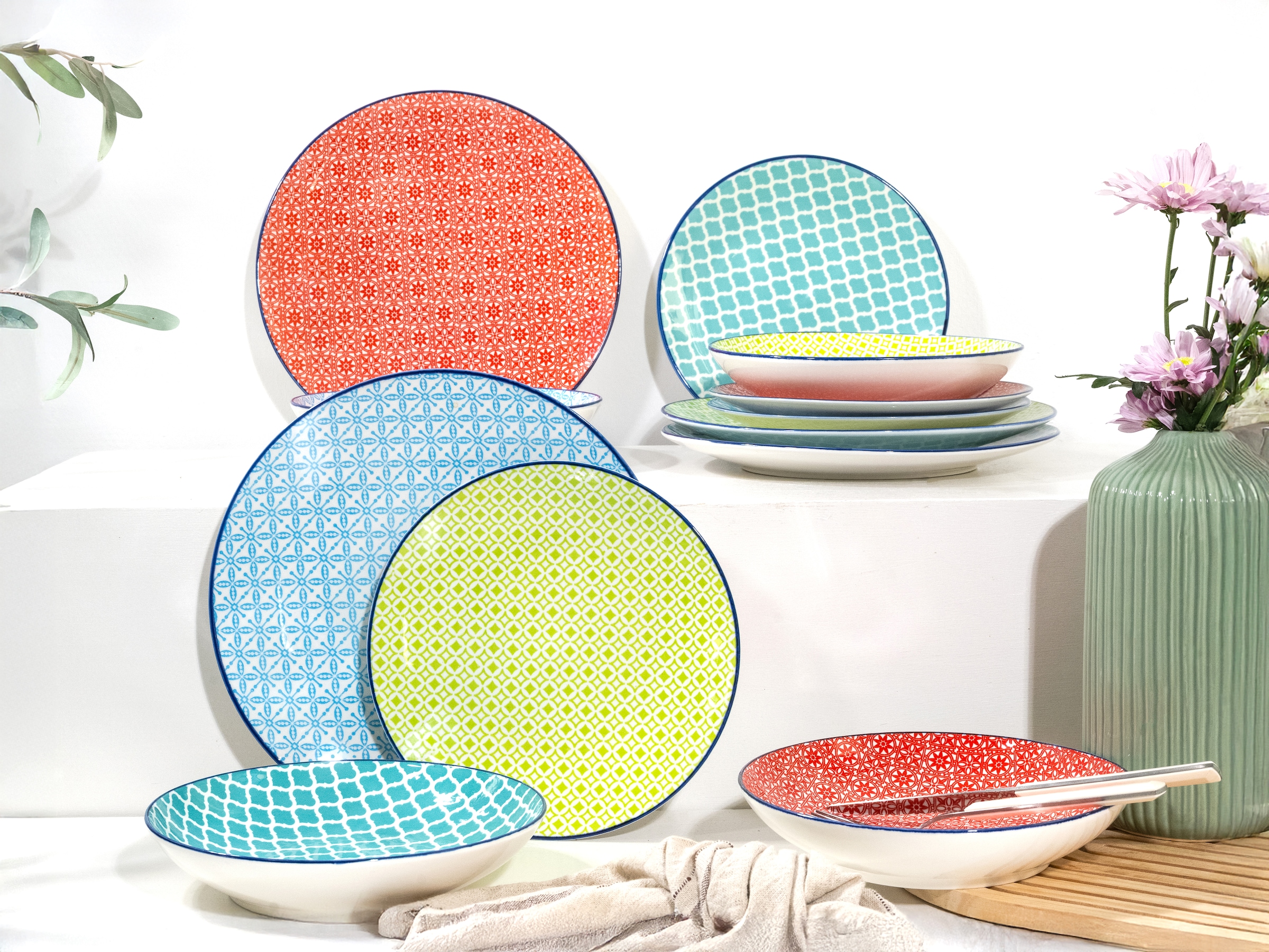 CreaTable Teller-Set »Mediterran«, (Set, 12 tlg.), traditionelle, keramische Motive