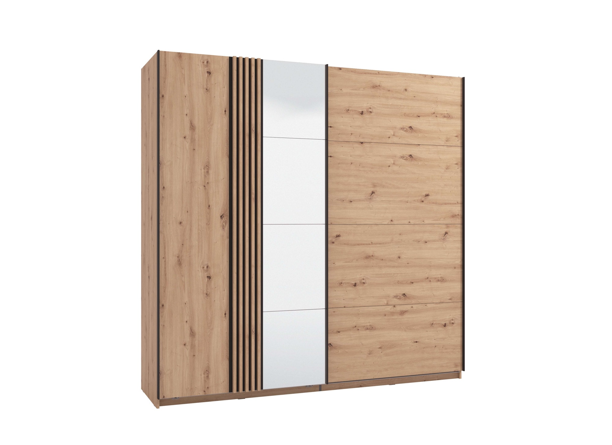 INOSIGN Schwebetürenschrank »Ascalon, mit Spiegel und Lamellen 3D, FSC-zertifiziert, Made in Europe«, 220x61x217,5cm, 3 verschiedene Innenaussattungen-individuell wählbar