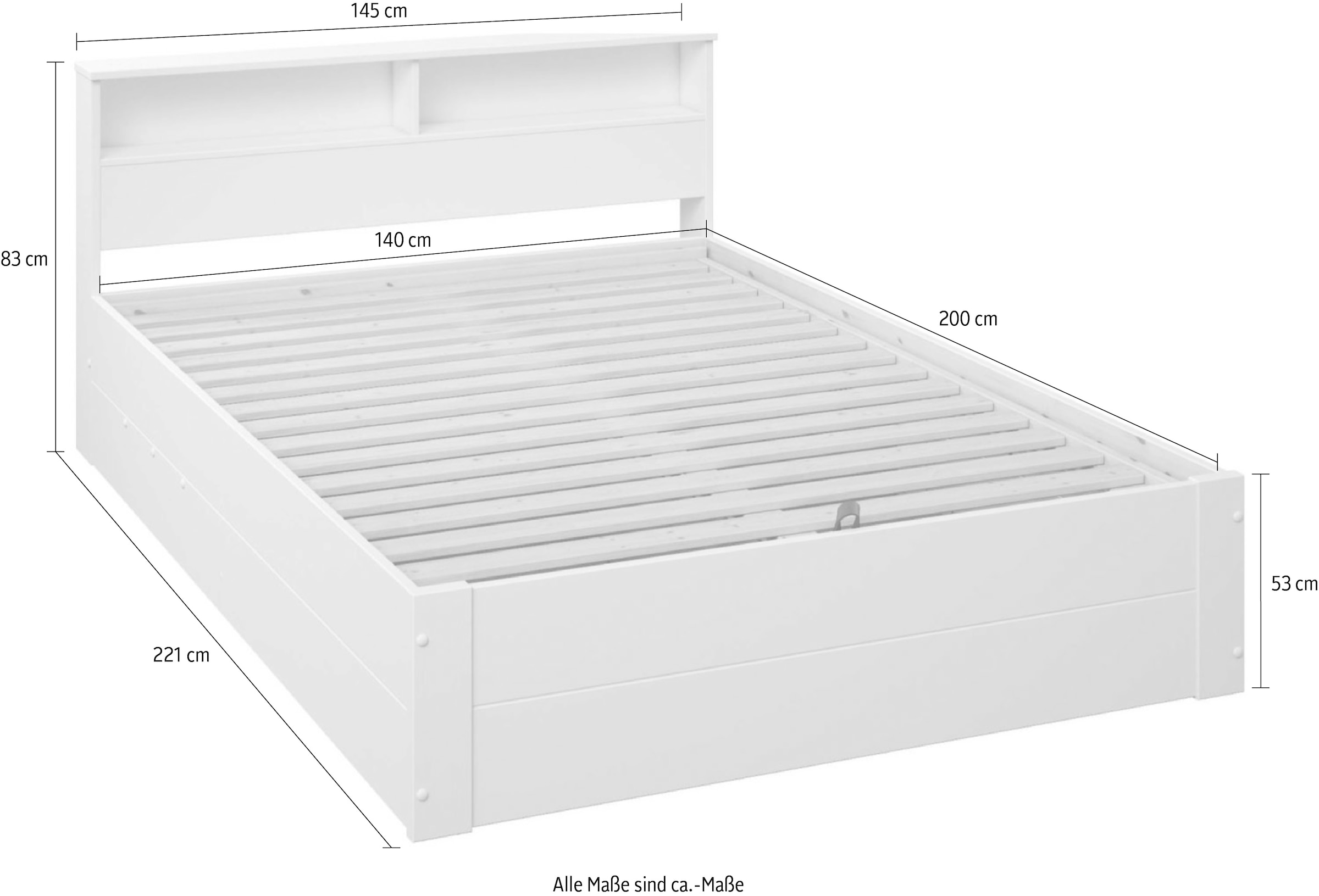 Home affaire Stauraumbett »MAREILLES, 140x200cm«, Massivholz, Hebemechanismus, Stauraum im Kopfteil und unter dem Bett