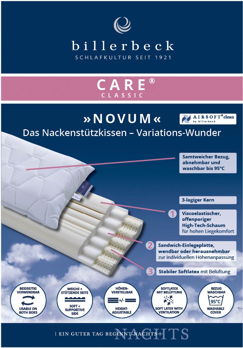 billerbeck Nackenstützkissen »Novum«, Allergiker freundlich (Hausstauballergiker), Füllung: viscoelastischem High-Tech-Schaum (Polyurethan), Bezug: Samtweiches Microfaser-Gewebe (100% Polyester), versteppt mit AIRSOFT®clean (100% Polyester), (1 St.)