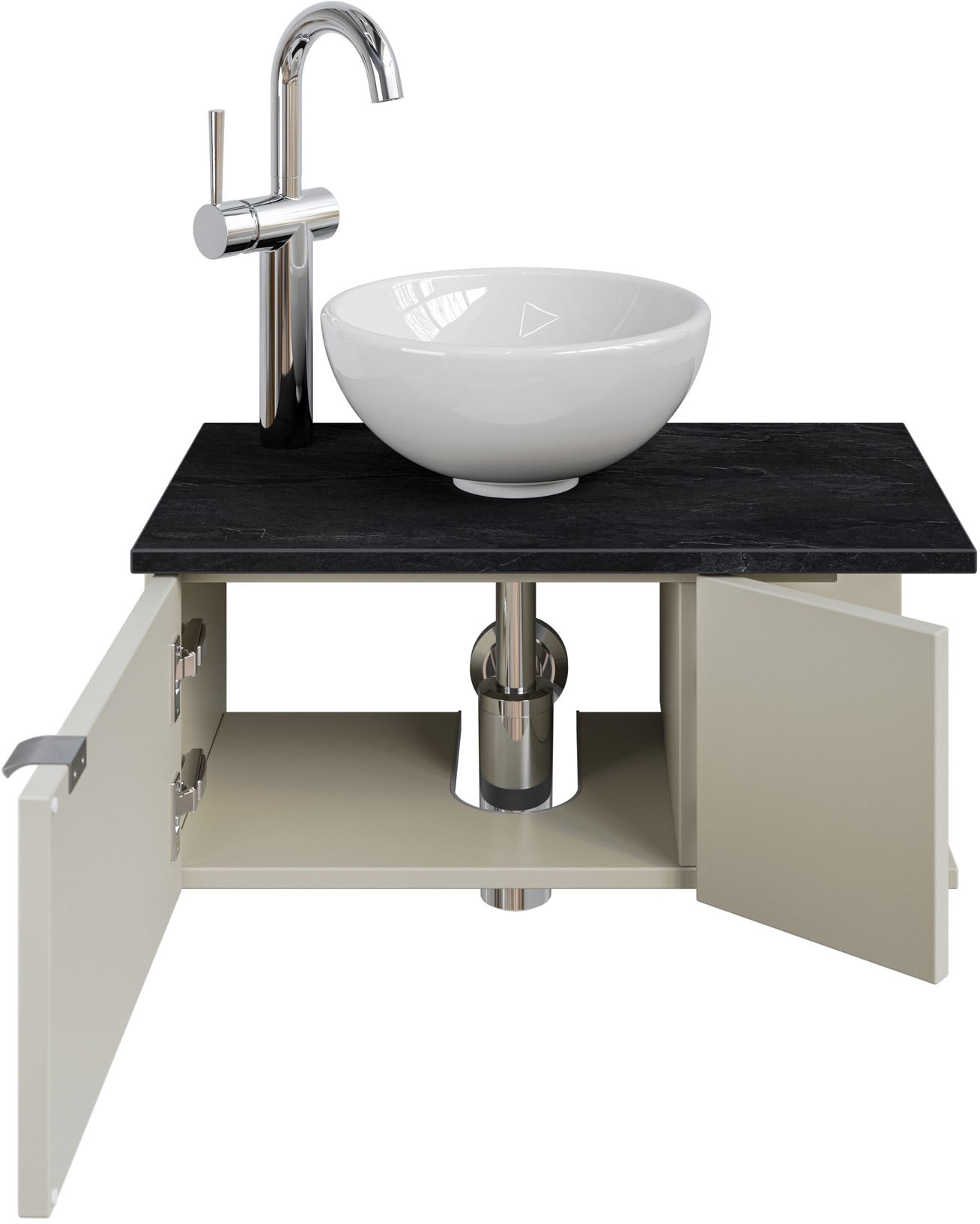 Saphir Waschtisch »Serie 6915 Waschschale mit Unterschrank für Gästebad, Gäste WC«, 61 cm mit Keramik-Aufsatzbecken, 2 Türen und 1 Fach