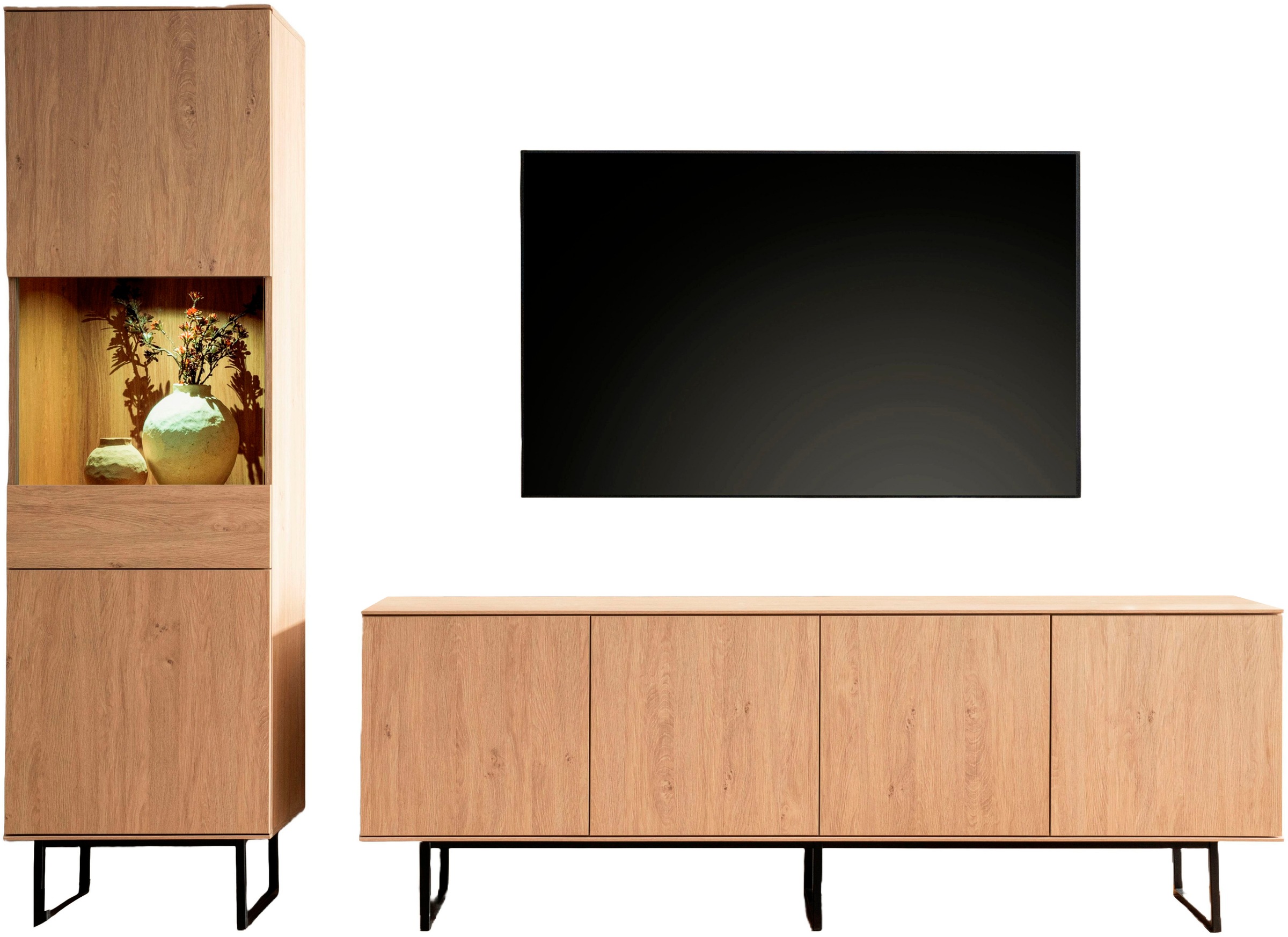 Home affaire Wohnwand »Lund, moderne Anbauwand, Wohnzimmer-Set in Stone Oak günstig online kaufen
