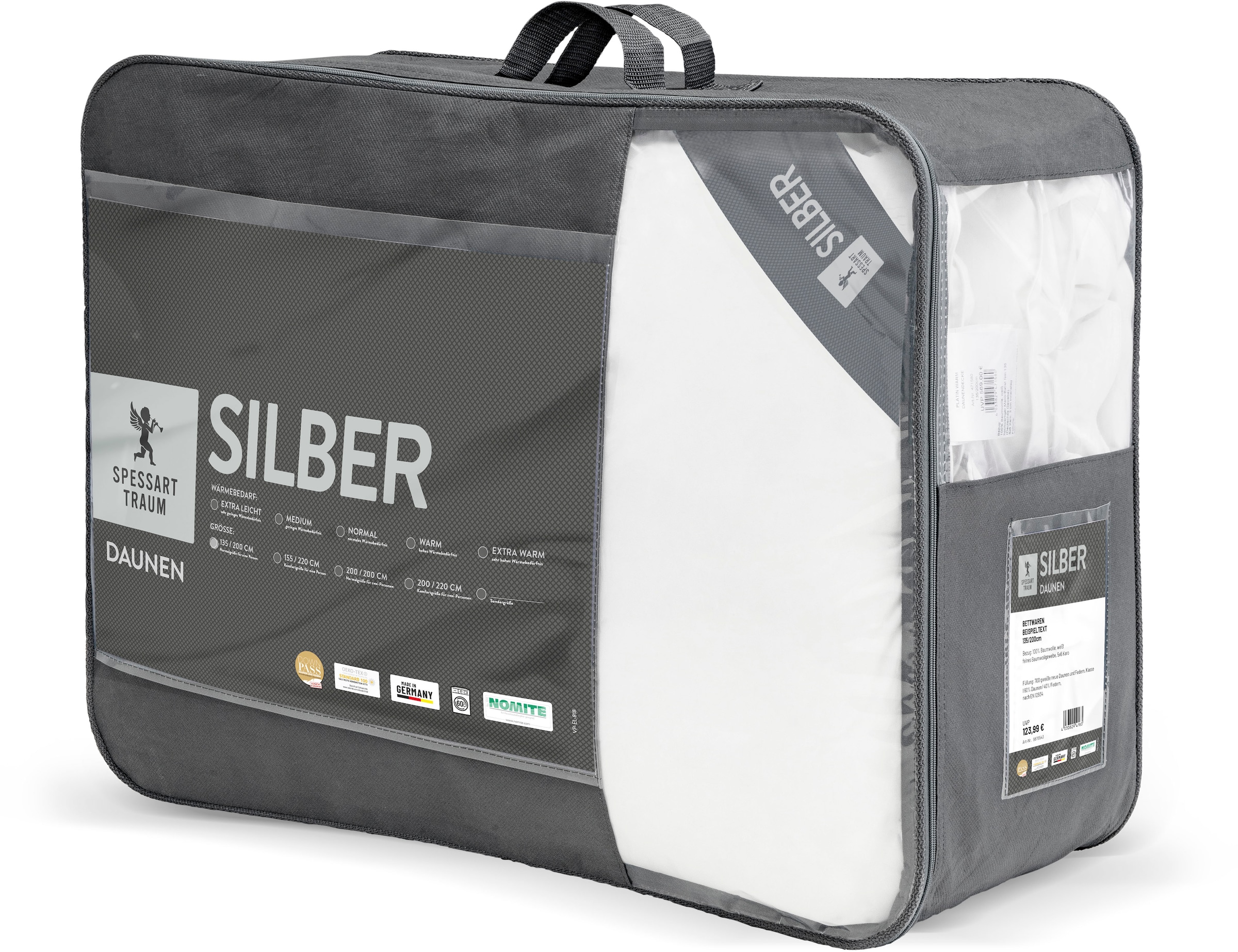 SPESSARTTRAUM Daunenbettdecke »Silber«, leicht, Füllung 100% Daunen, Bezug 100% Baumwolle, (1 St.), hergestellt in Deutschland, allergikerfreundlich