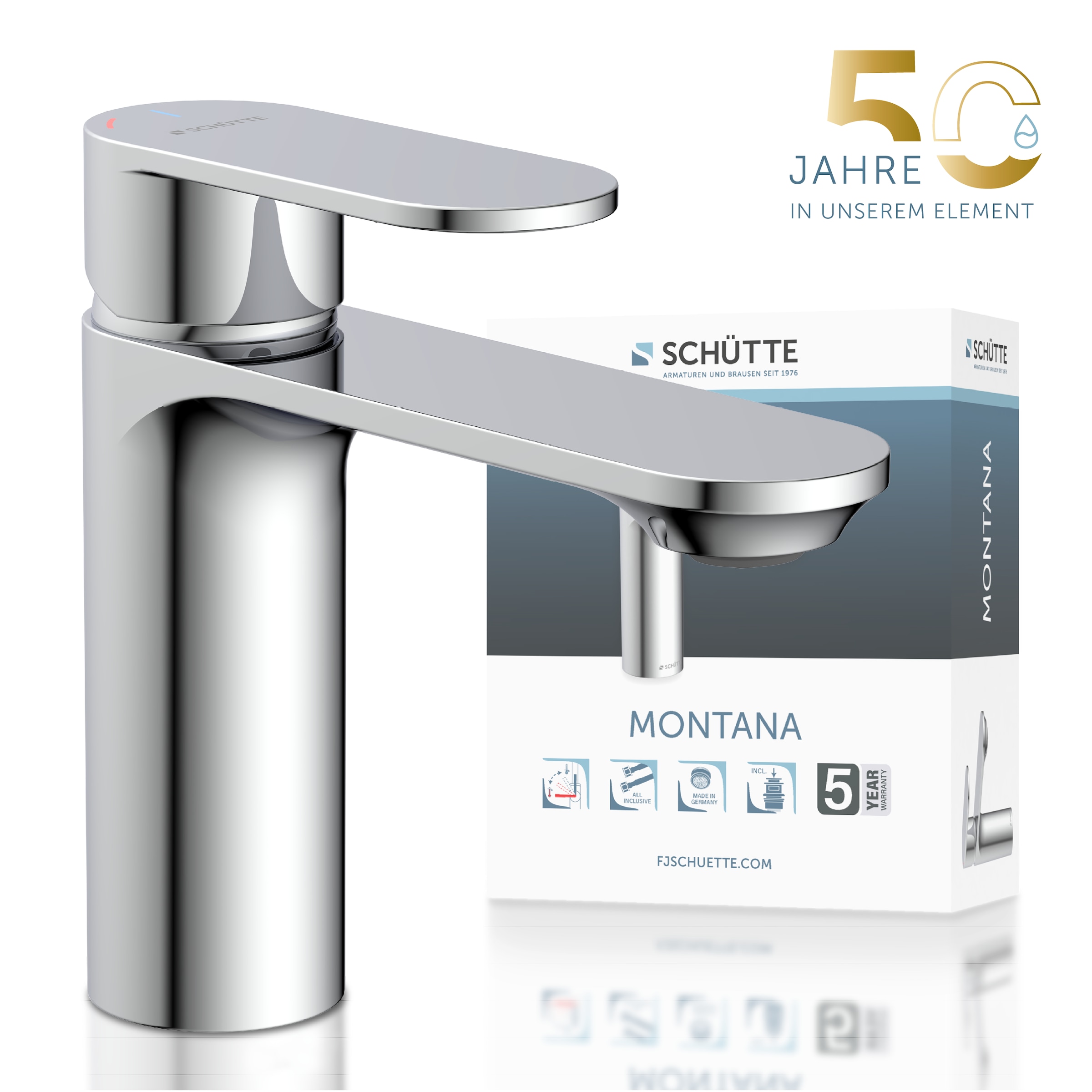 Schütte Waschtischarmatur »MONTANA« Wasserhahn Ablaufgarnitur Exzenter Energiesparende Cold-Start-Funktion