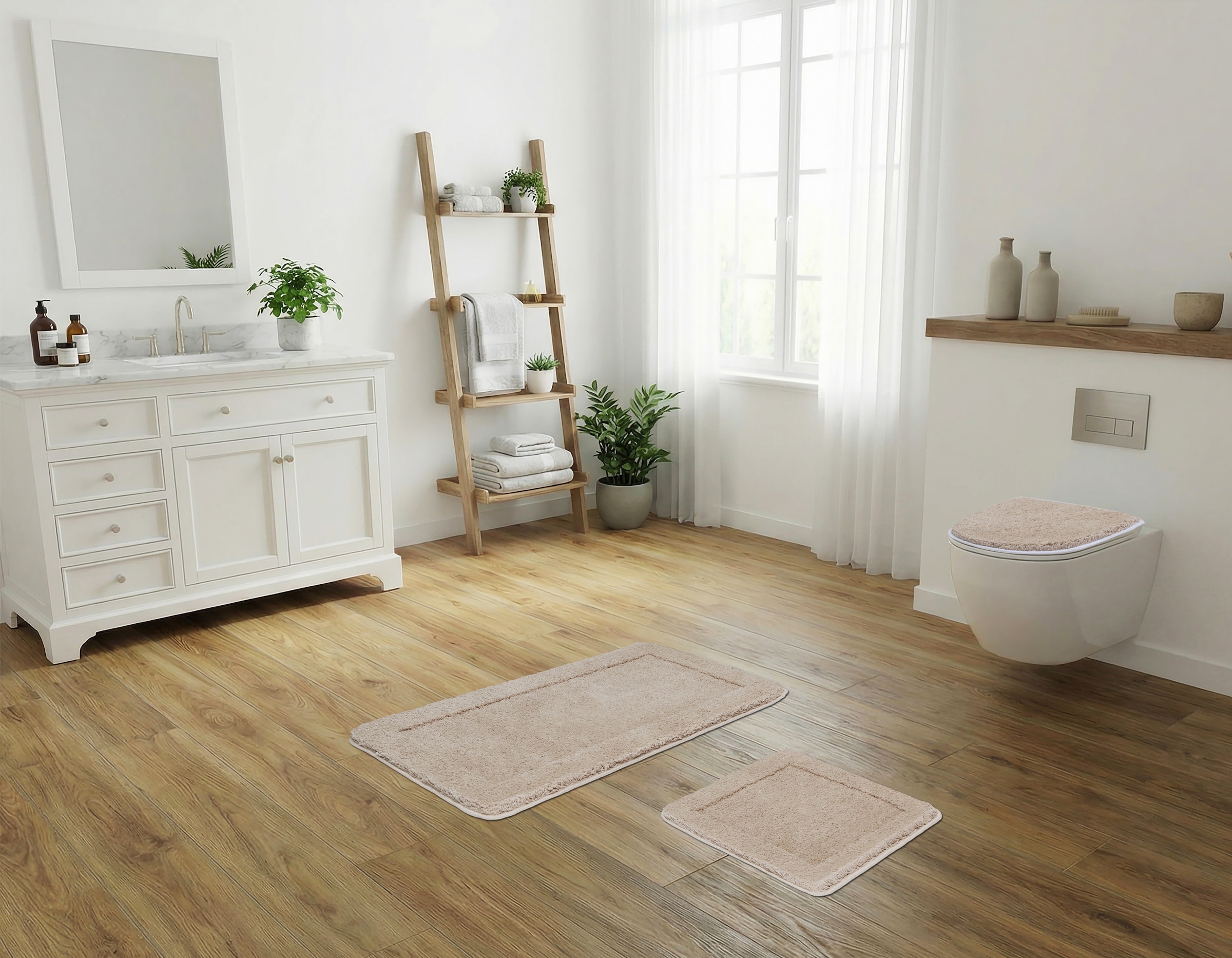 OTTO home Badematte »Sanremo mit Rahmen, Badvorleger, Badezimmer, sehr weich, Hoch-Tief« Höhe 25 mm rutschhemmend beschichtet fußbodenheizungsgeeignet | schnell trocknend Badteppich, unifarben, rechteckig und als 3-tlg. Set erhältlich